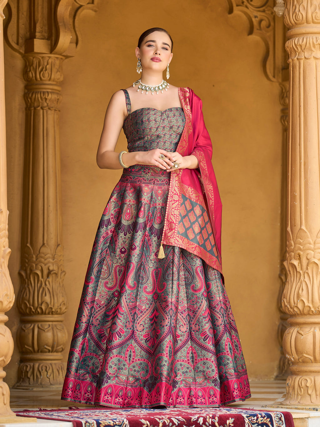 Women's Sea-Green Kanjiwaram Lehengas