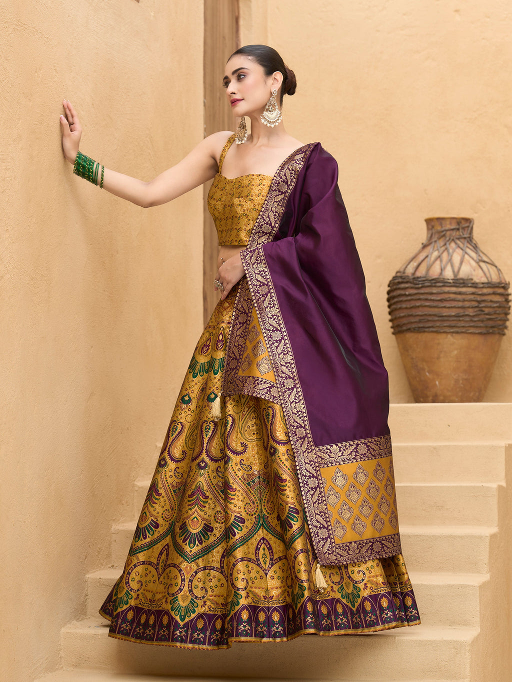 Women's Yellow Kanjiwaram Lehengas