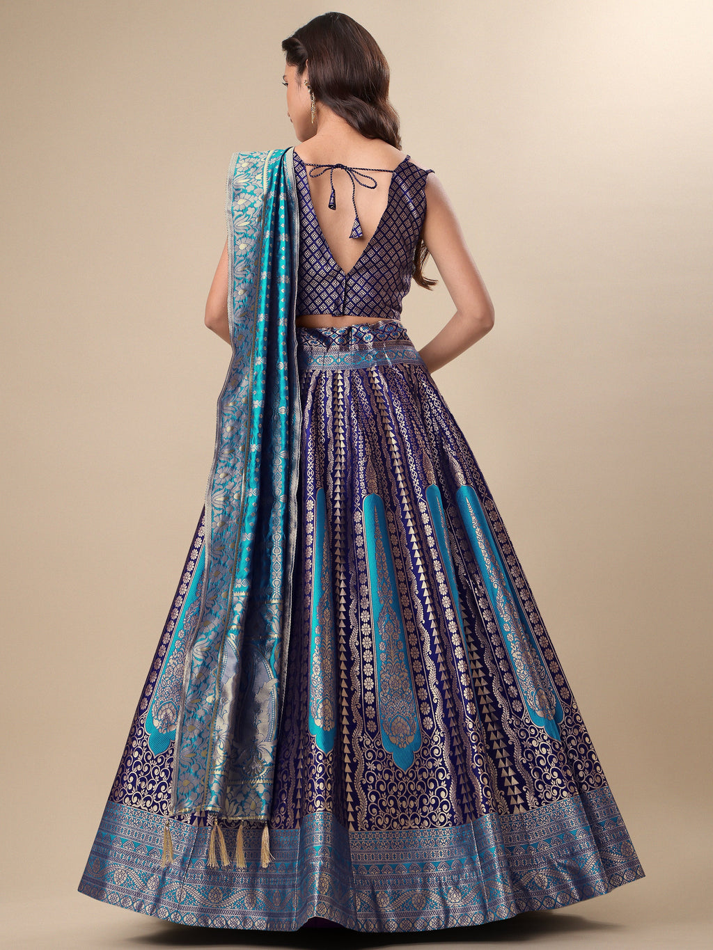 Women Embellished Flared Navy Blue Lehenga Choli