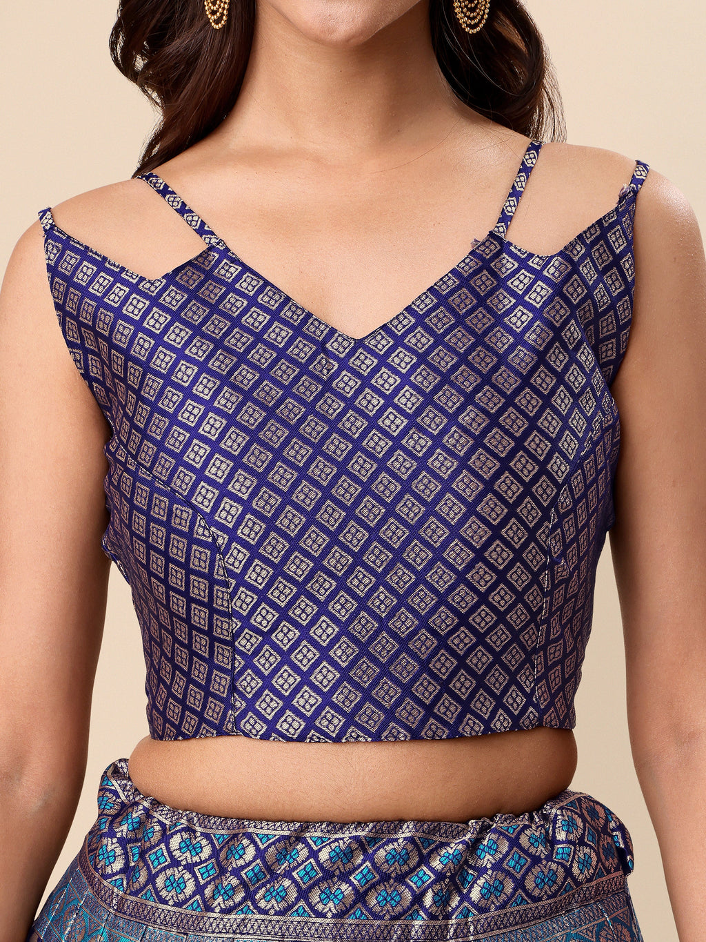 Women Embellished Flared Navy Blue Lehenga Choli