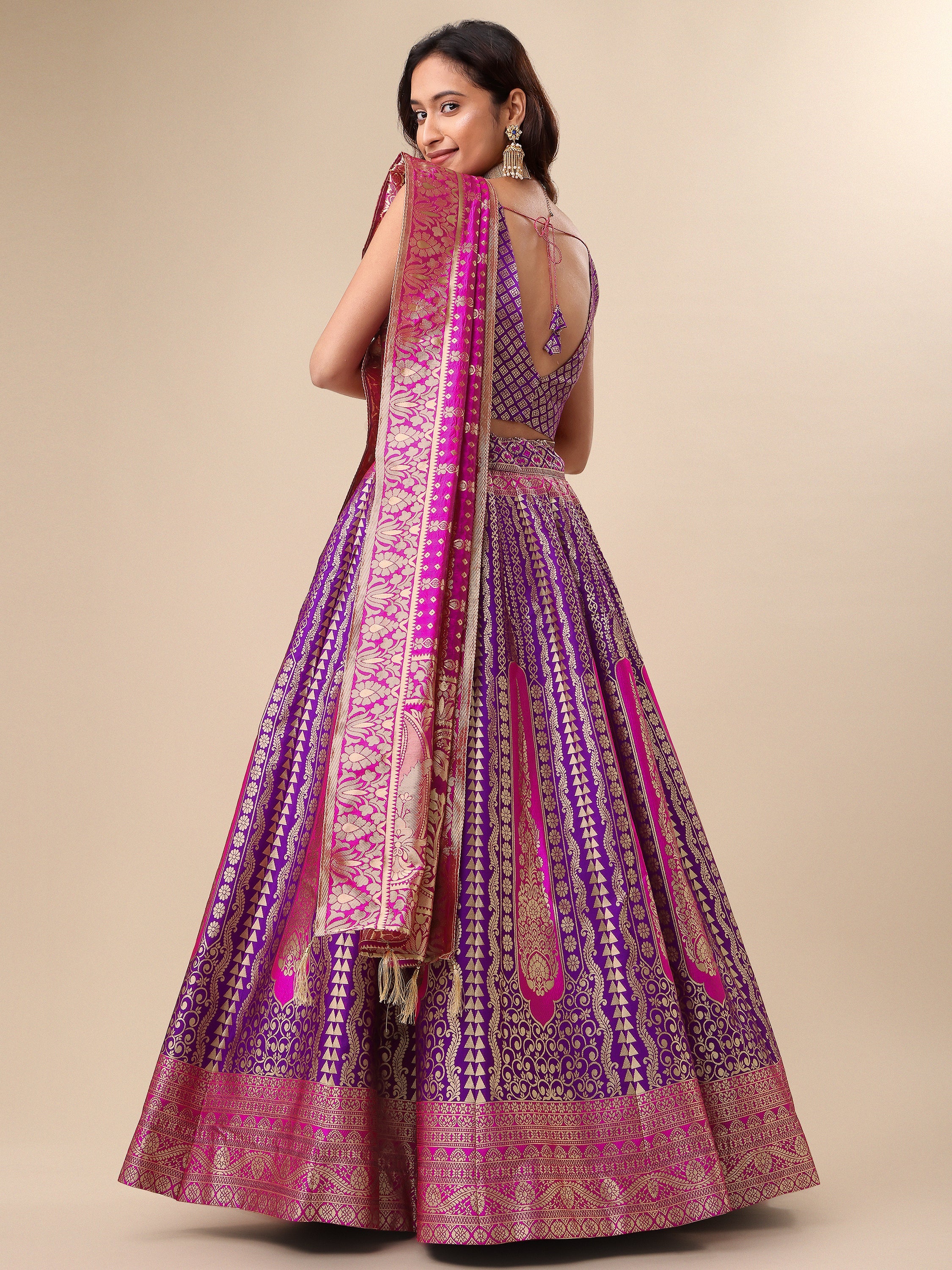 Women Embellished Flared Wine Lehenga Choli