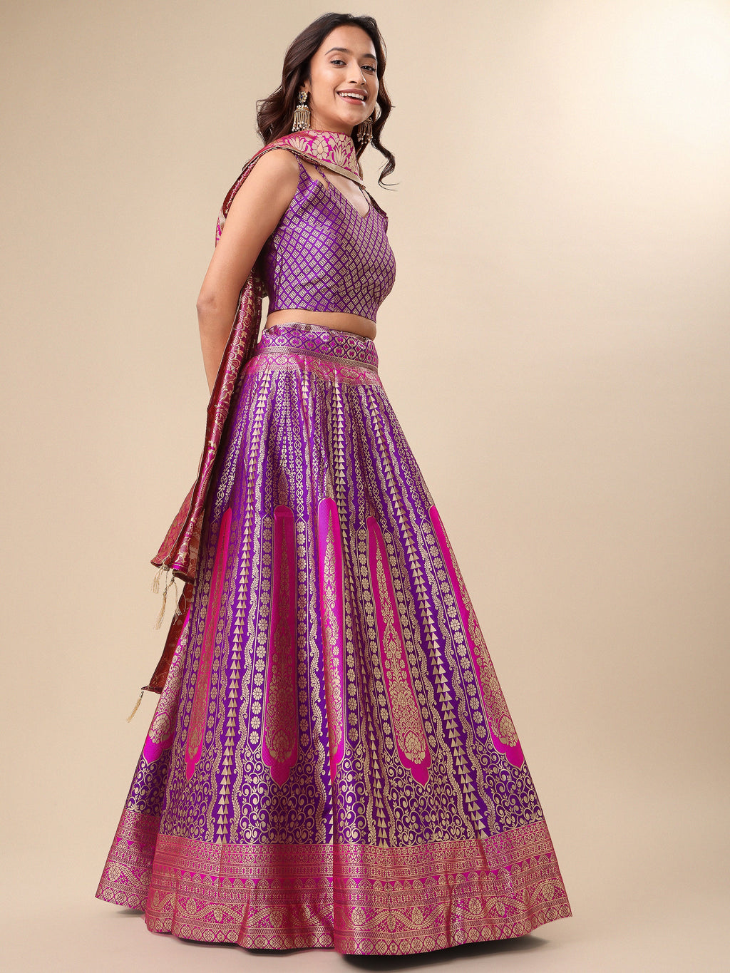 Women Embellished Flared Wine Lehenga Choli