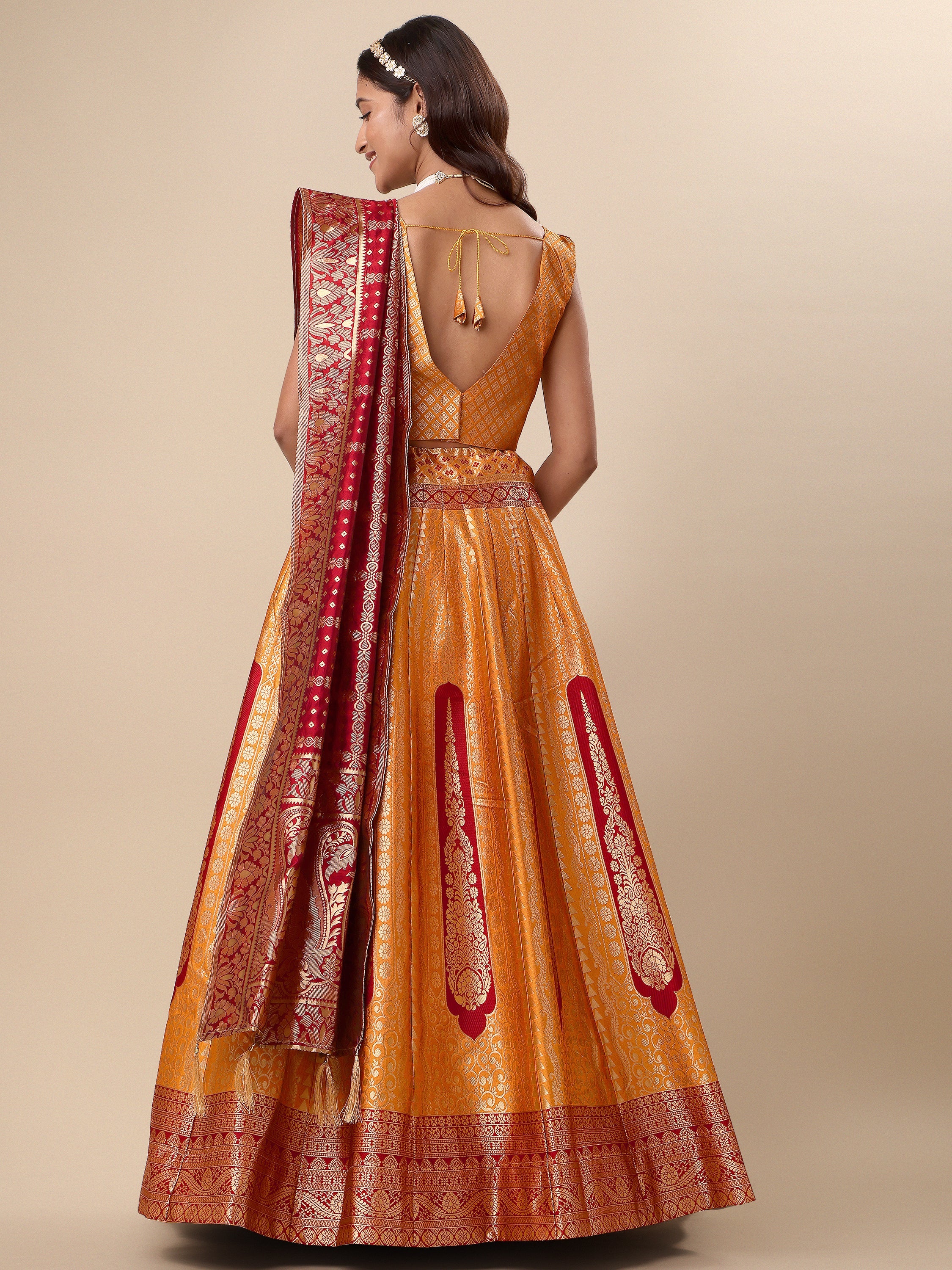 Women Embellished Flared Yellow Lehenga Choli