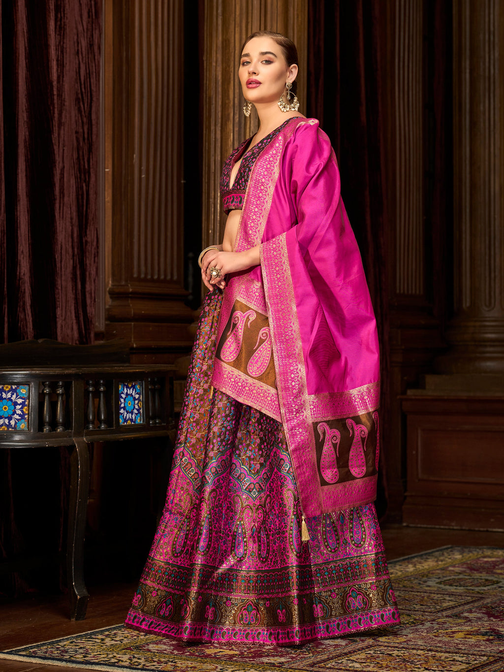 Women's Brown Kanjiwaram Lehengas