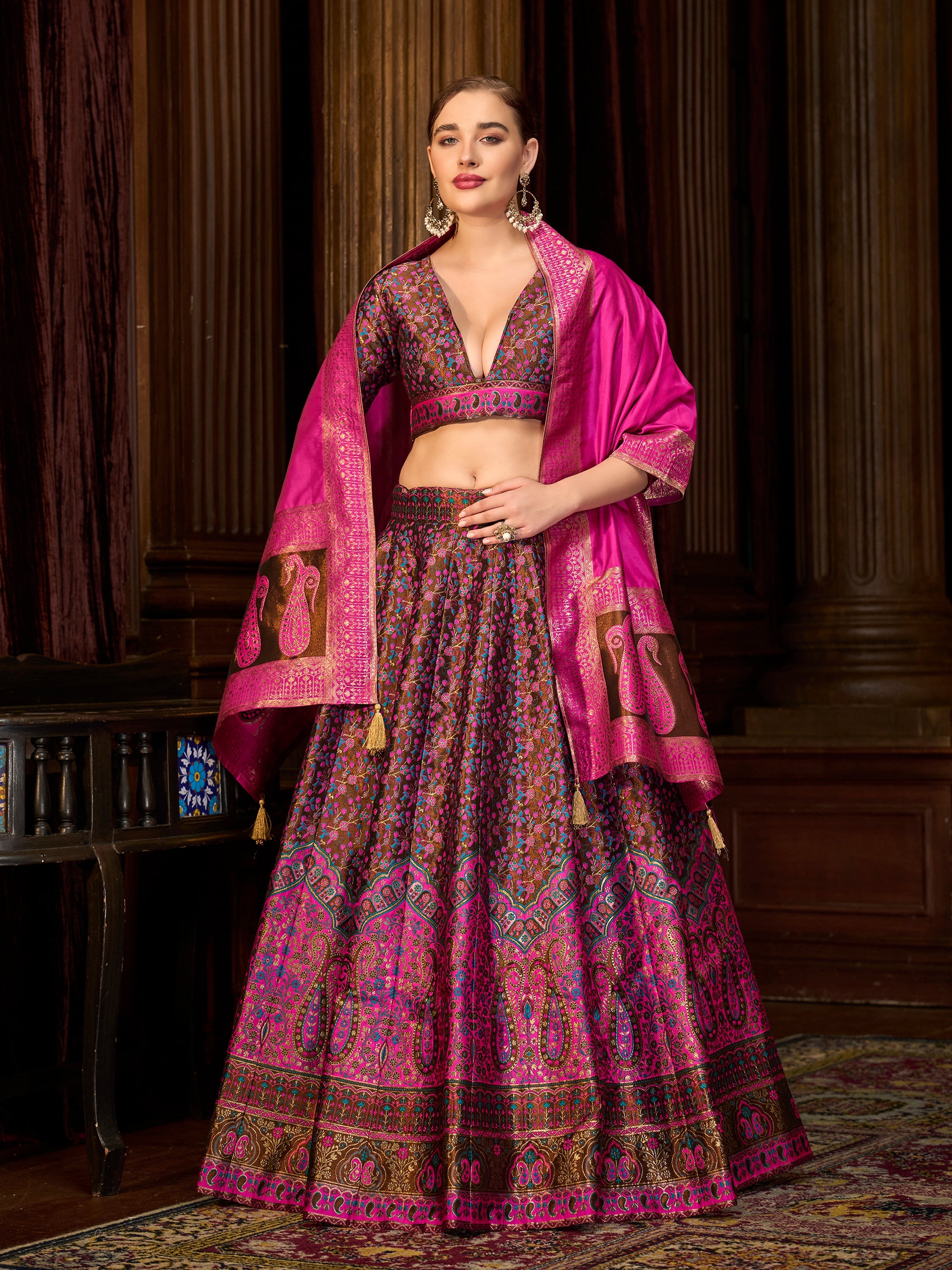 Women's Brown Kanjiwaram Lehengas