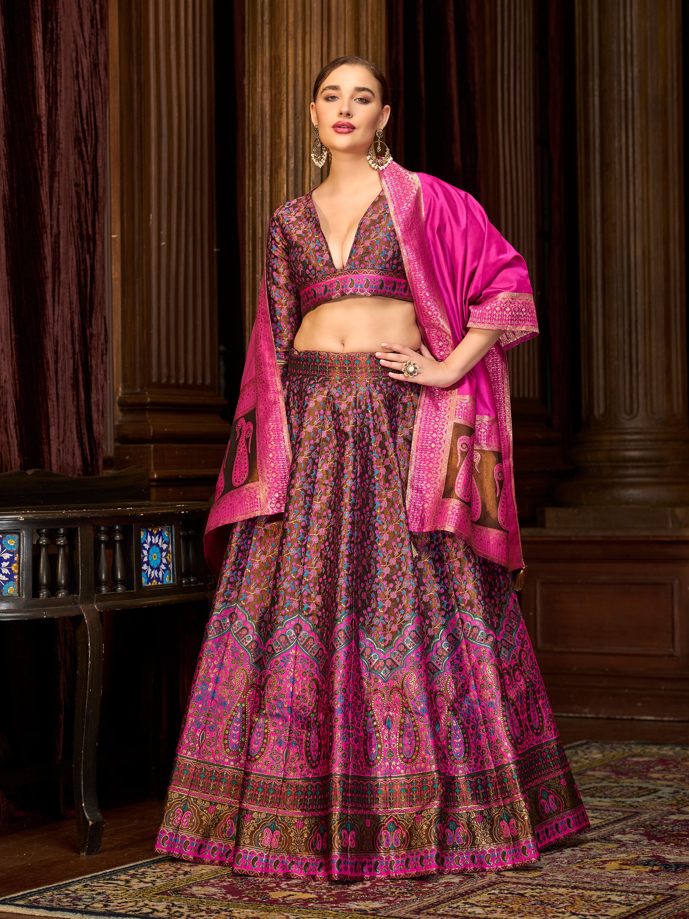 Women's Brown Kanjiwaram Lehengas