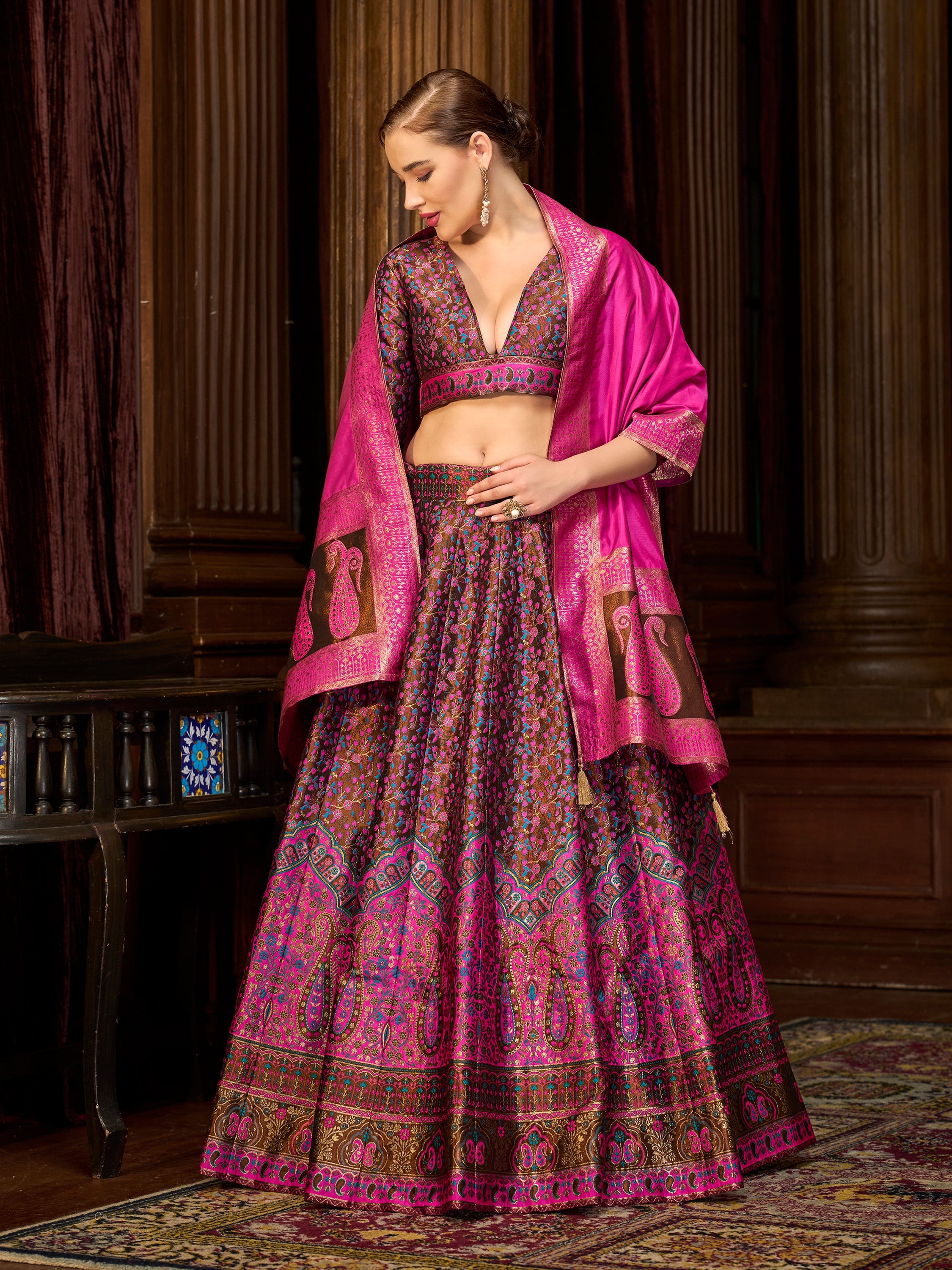 Women's Brown Kanjiwaram Lehengas