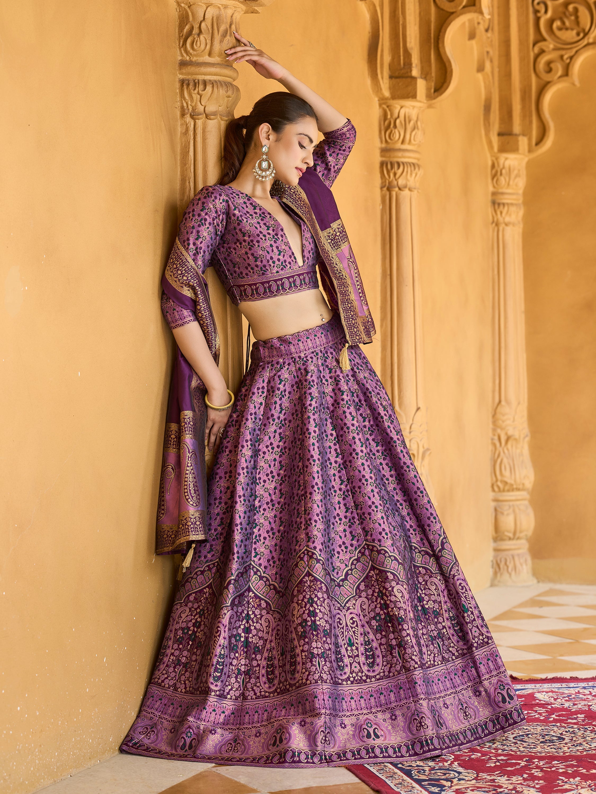 Women's Purple Kanjiwaram Lehengas