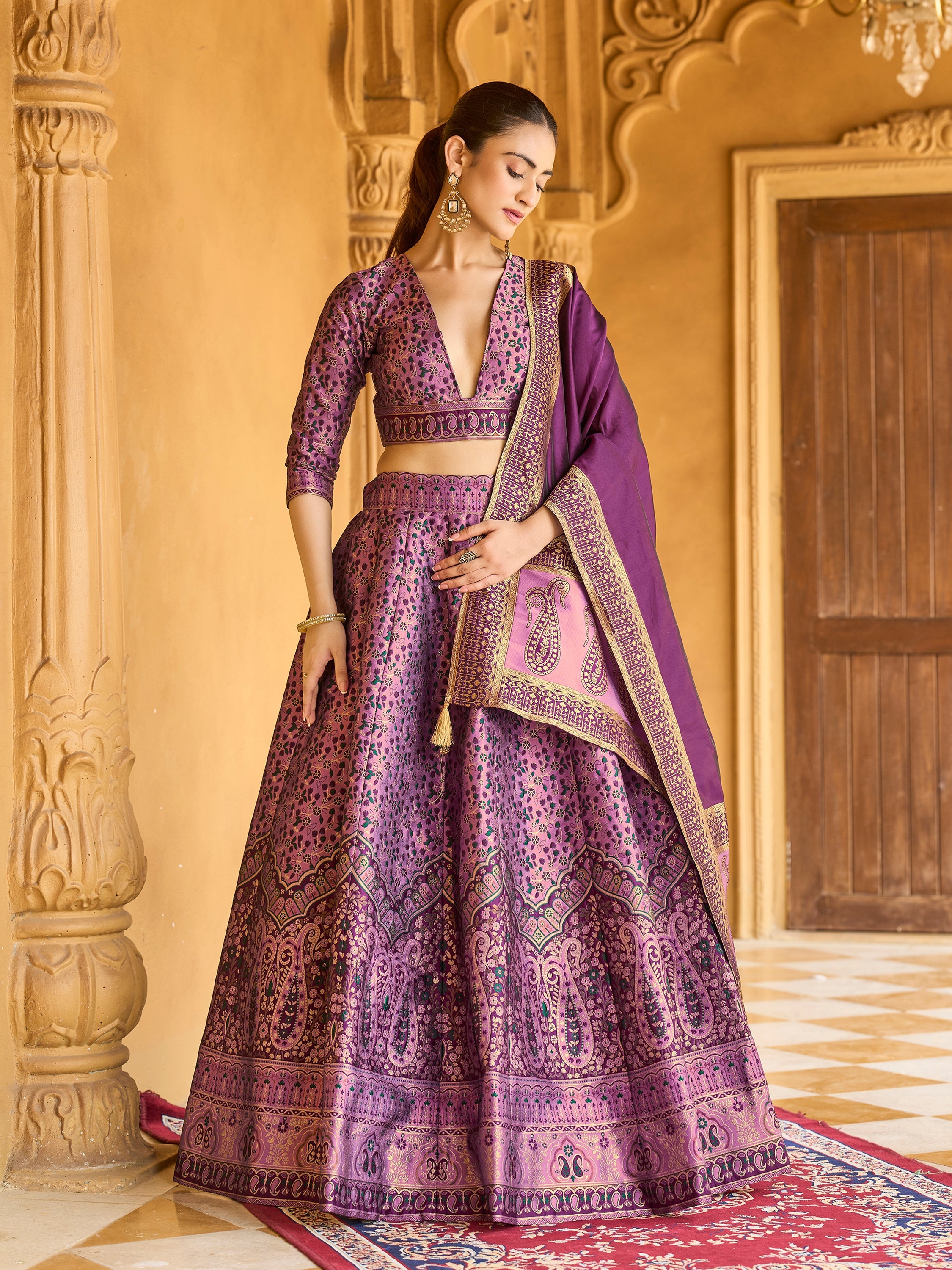 Women's Purple Kanjiwaram Lehengas