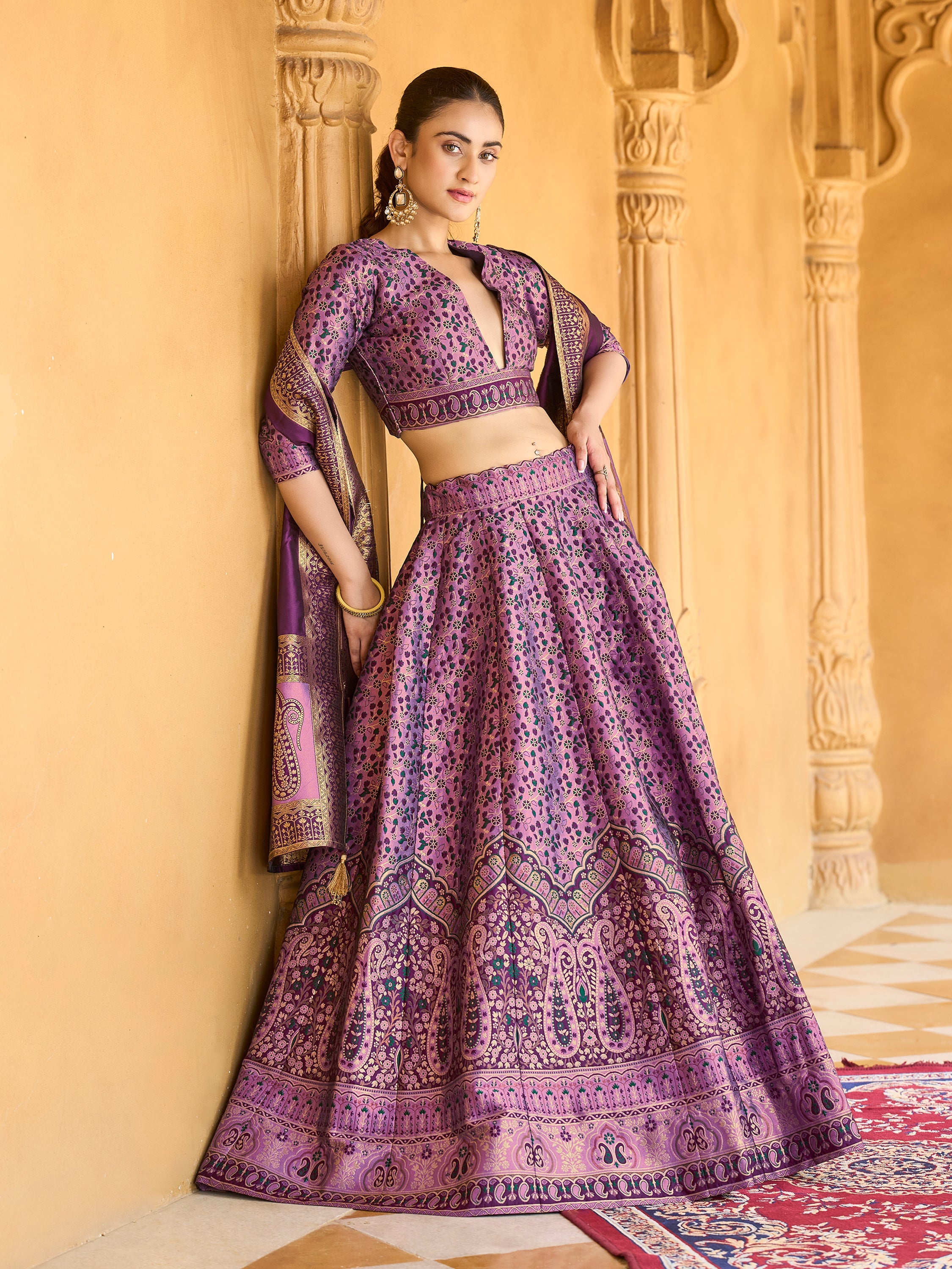 Women's Purple Kanjiwaram Lehengas
