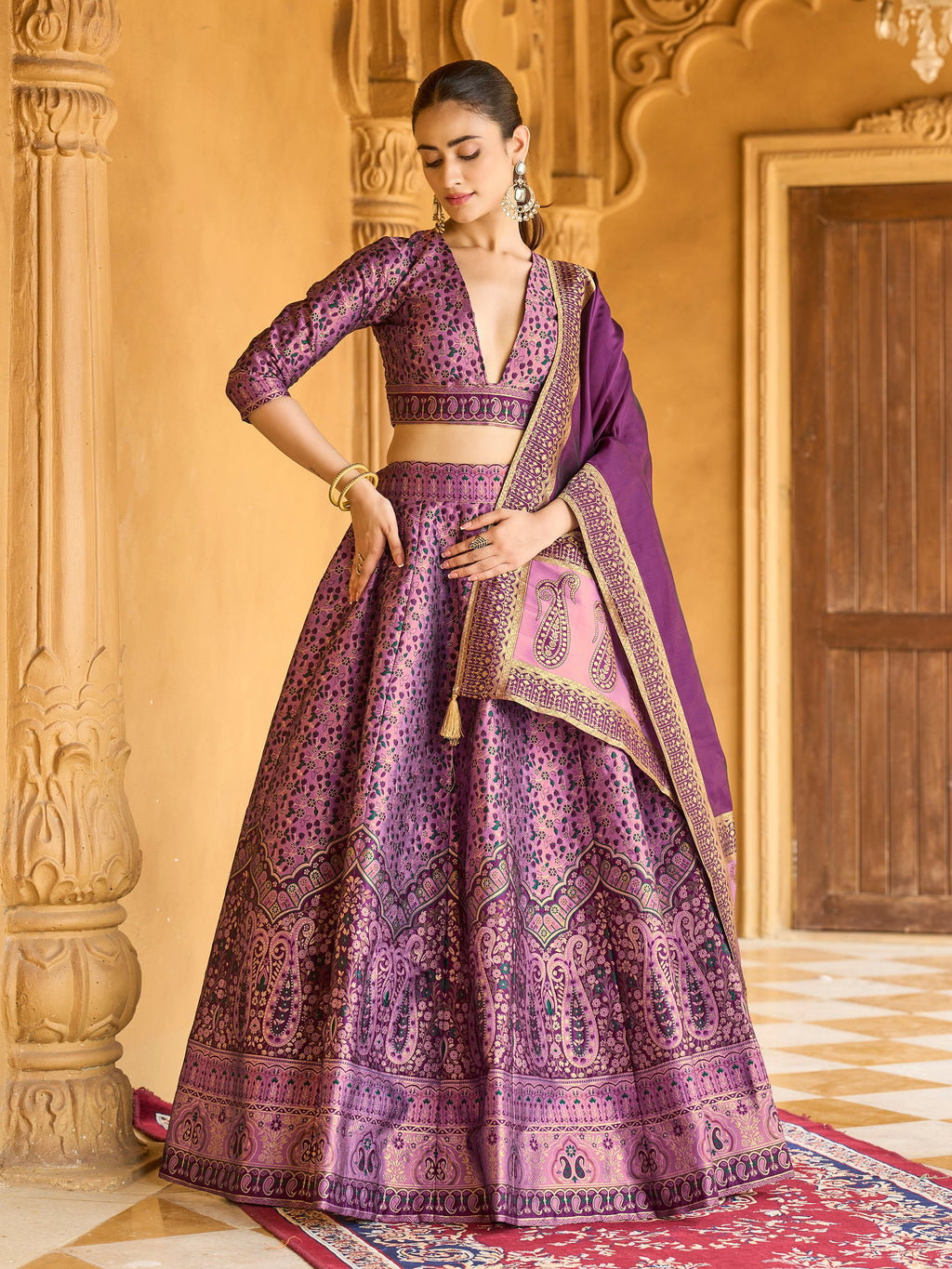 Women's Purple Kanjiwaram Lehengas