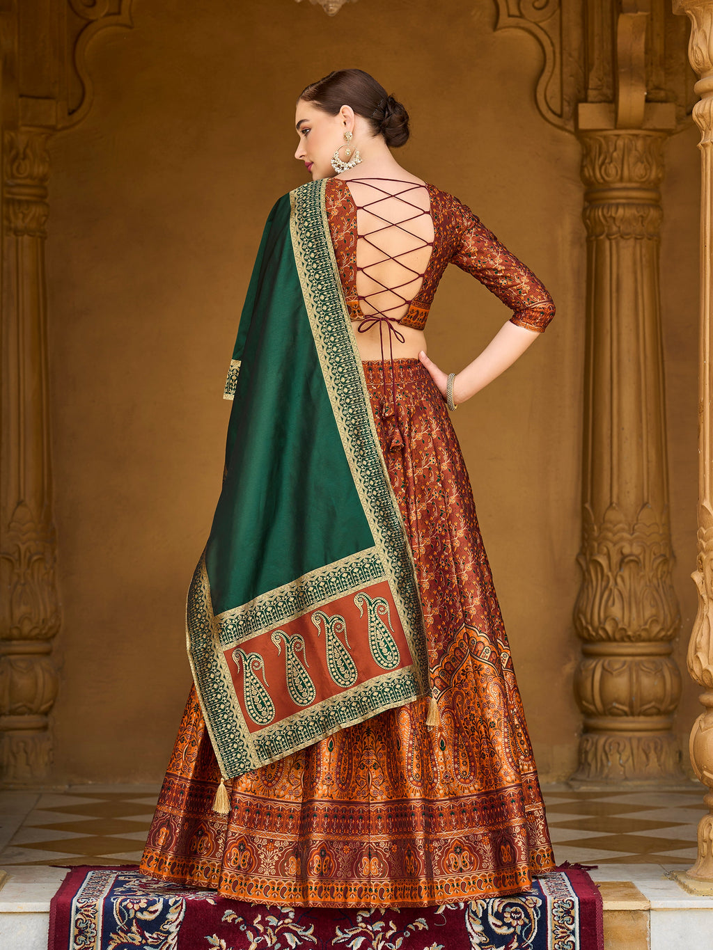 Women's Rust Kanjiwaram Lehengas
