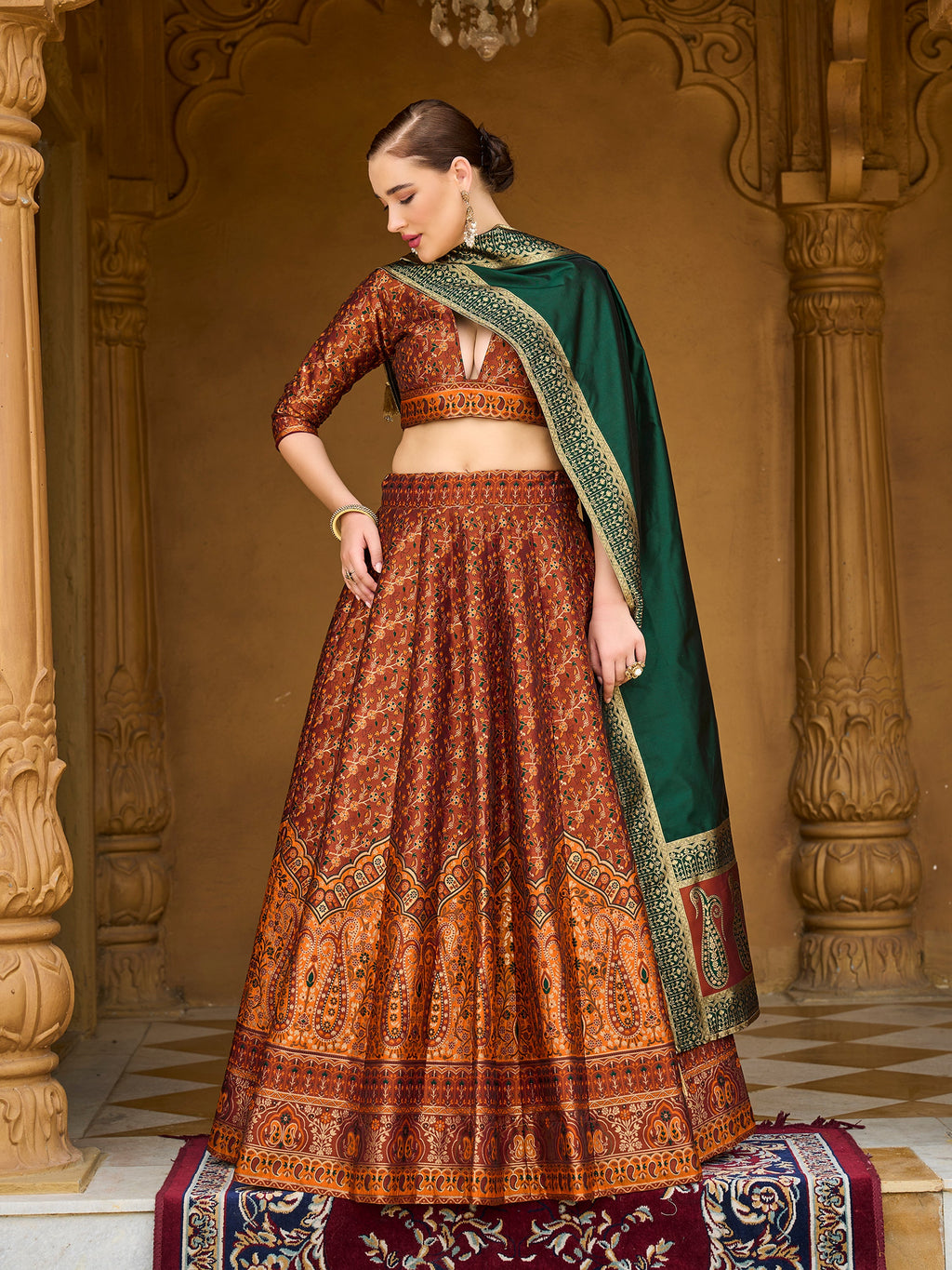 Women's Rust Kanjiwaram Lehengas