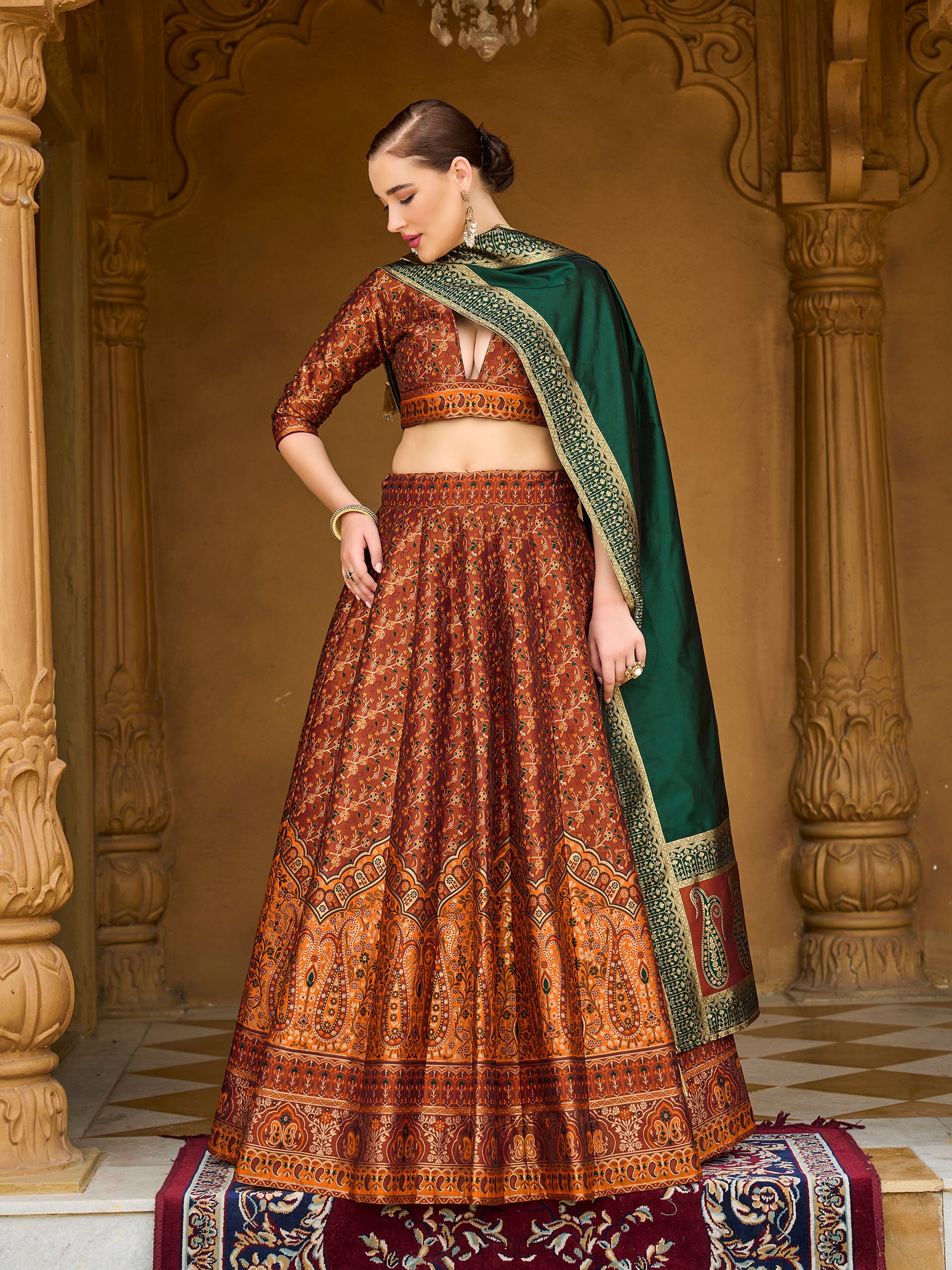 Women's Rust Kanjiwaram Lehengas