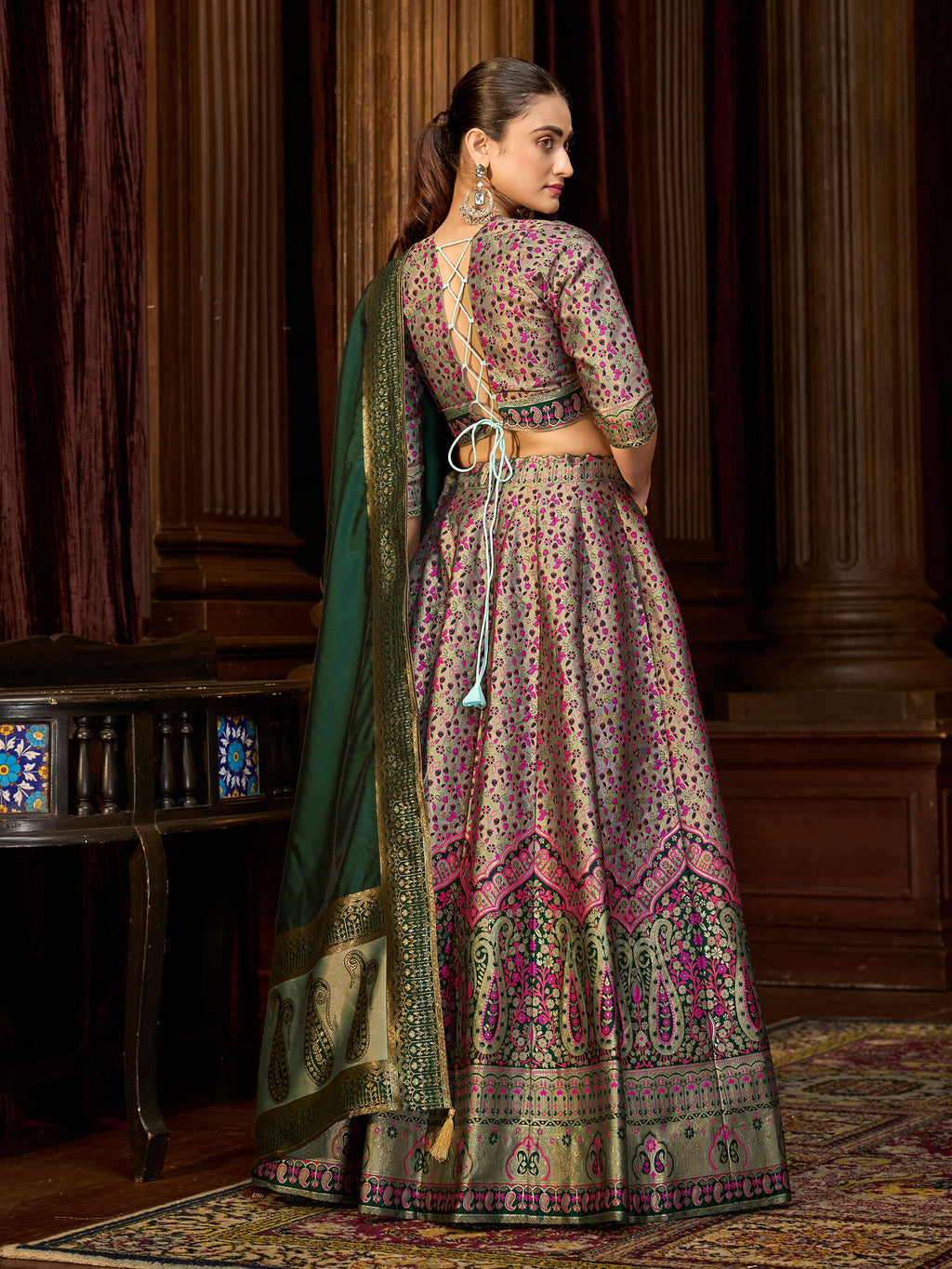 Women's Sea-Green Kanjiwaram Lehengas