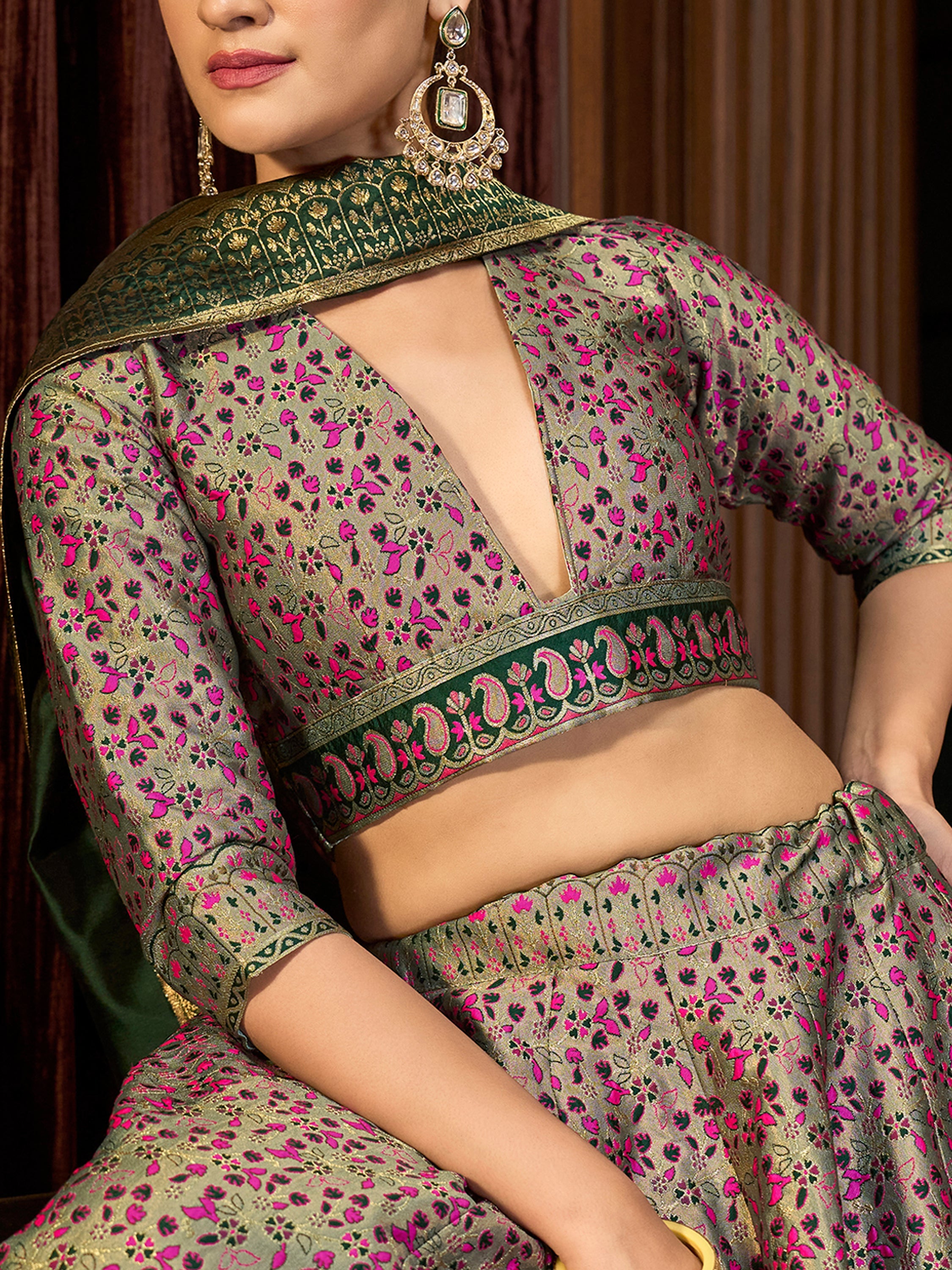 Women's Sea-Green Kanjiwaram Lehengas