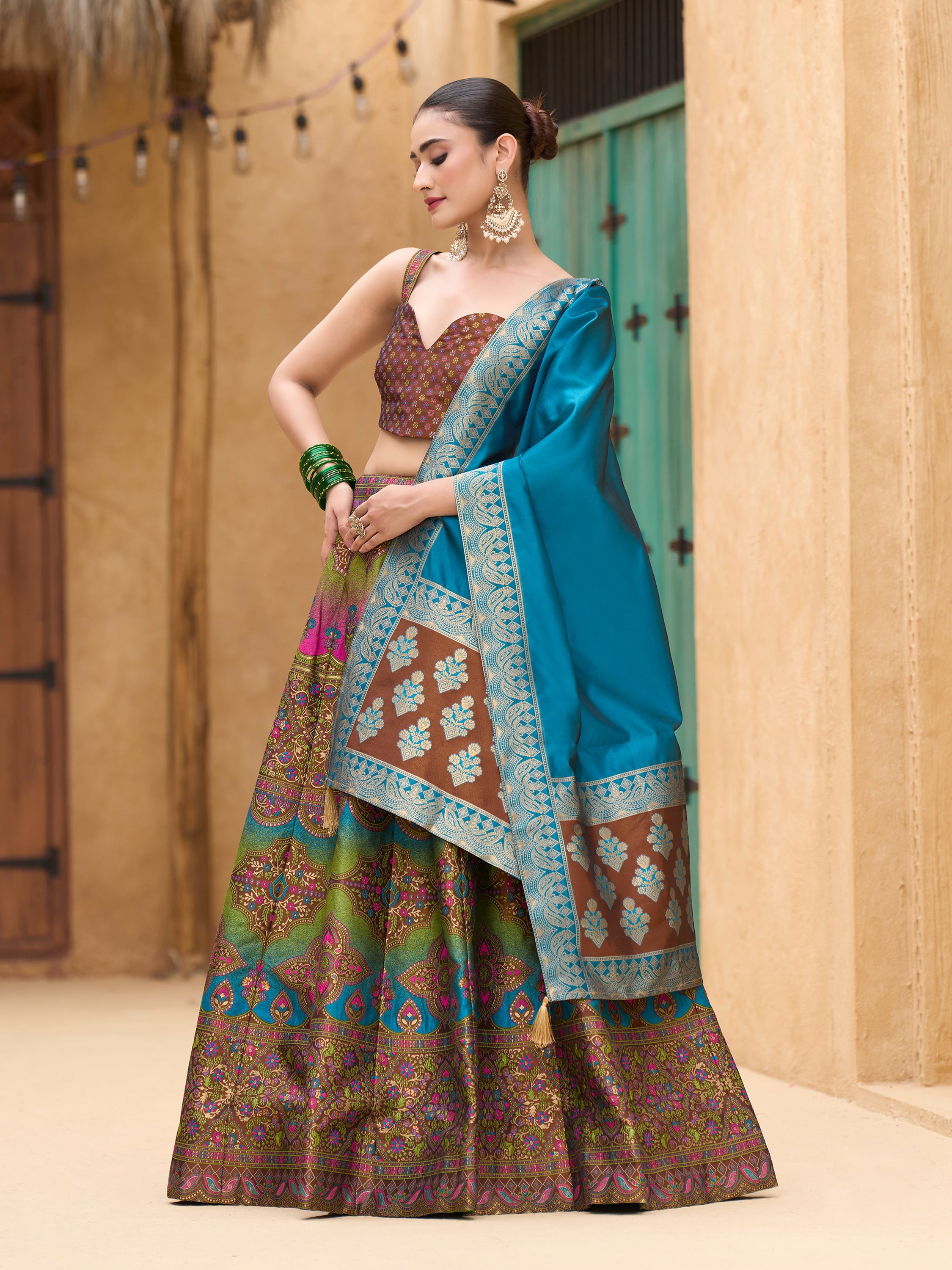 Women's Brown Kanjiwaram Lehengas