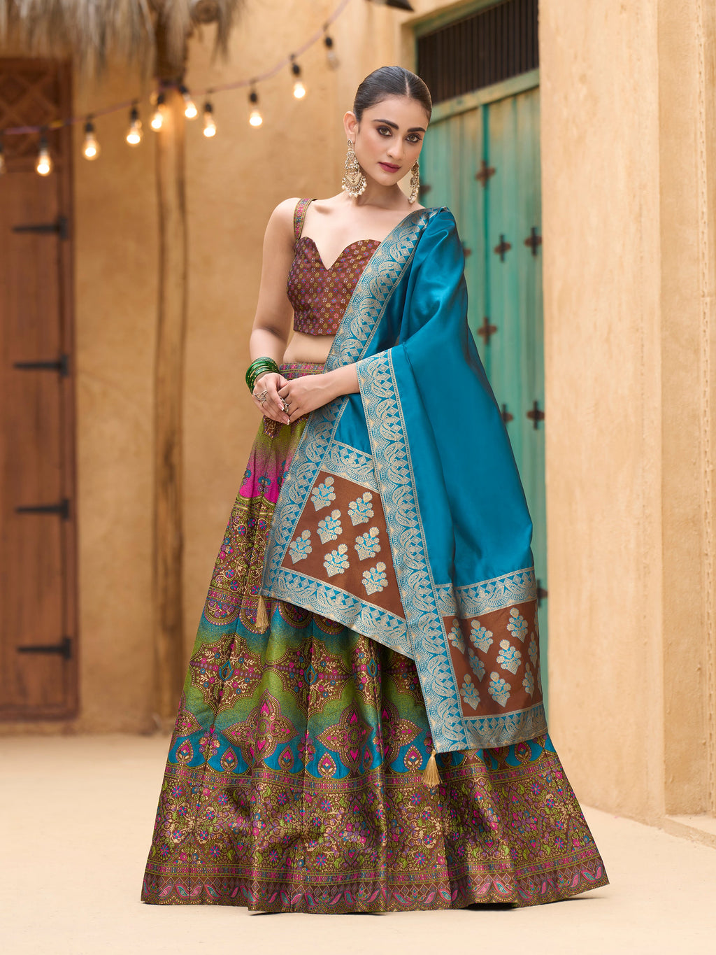 Women's Brown Kanjiwaram Lehengas