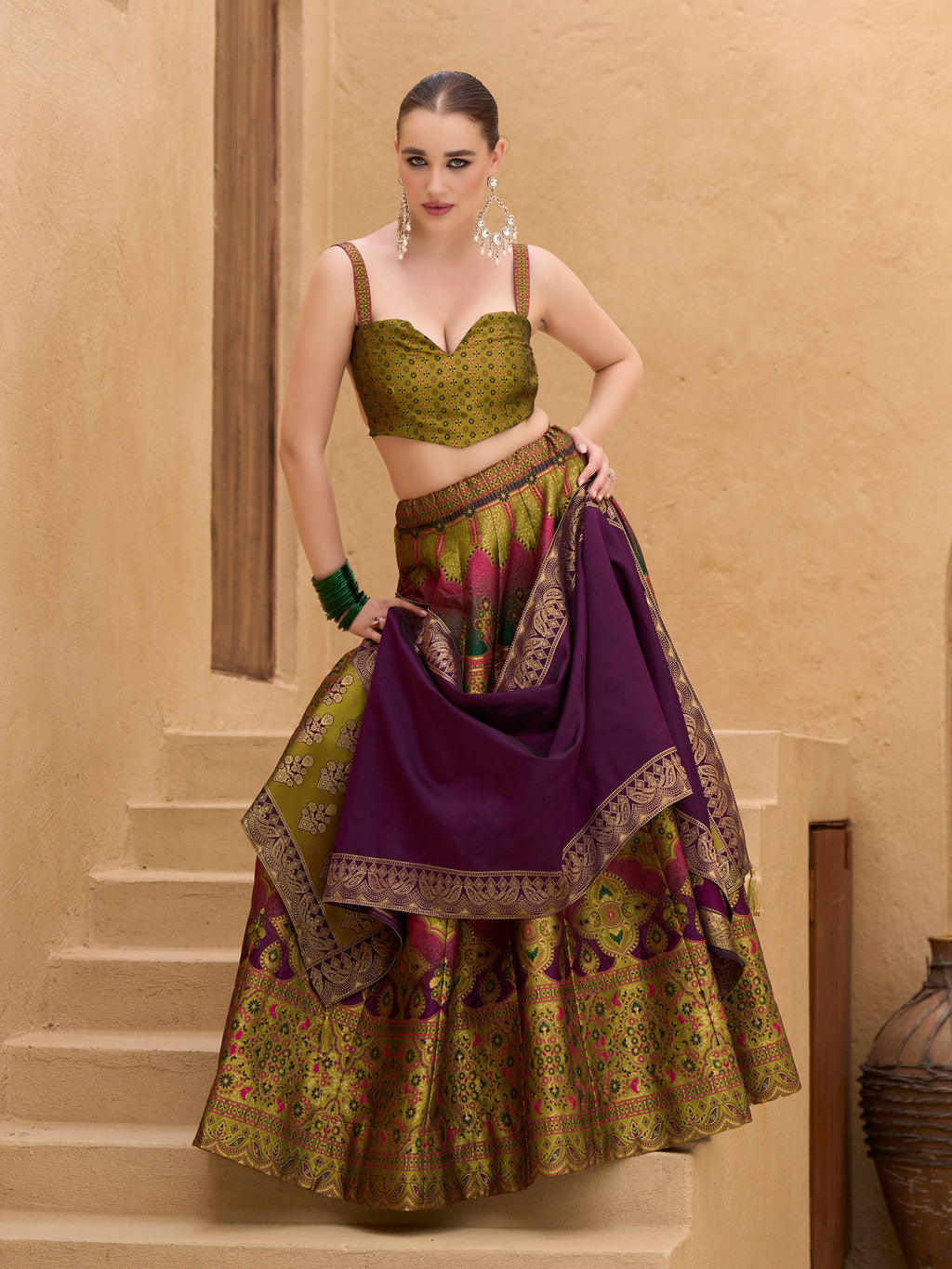 Women's Mehndi Kanjiwaram Lehengas