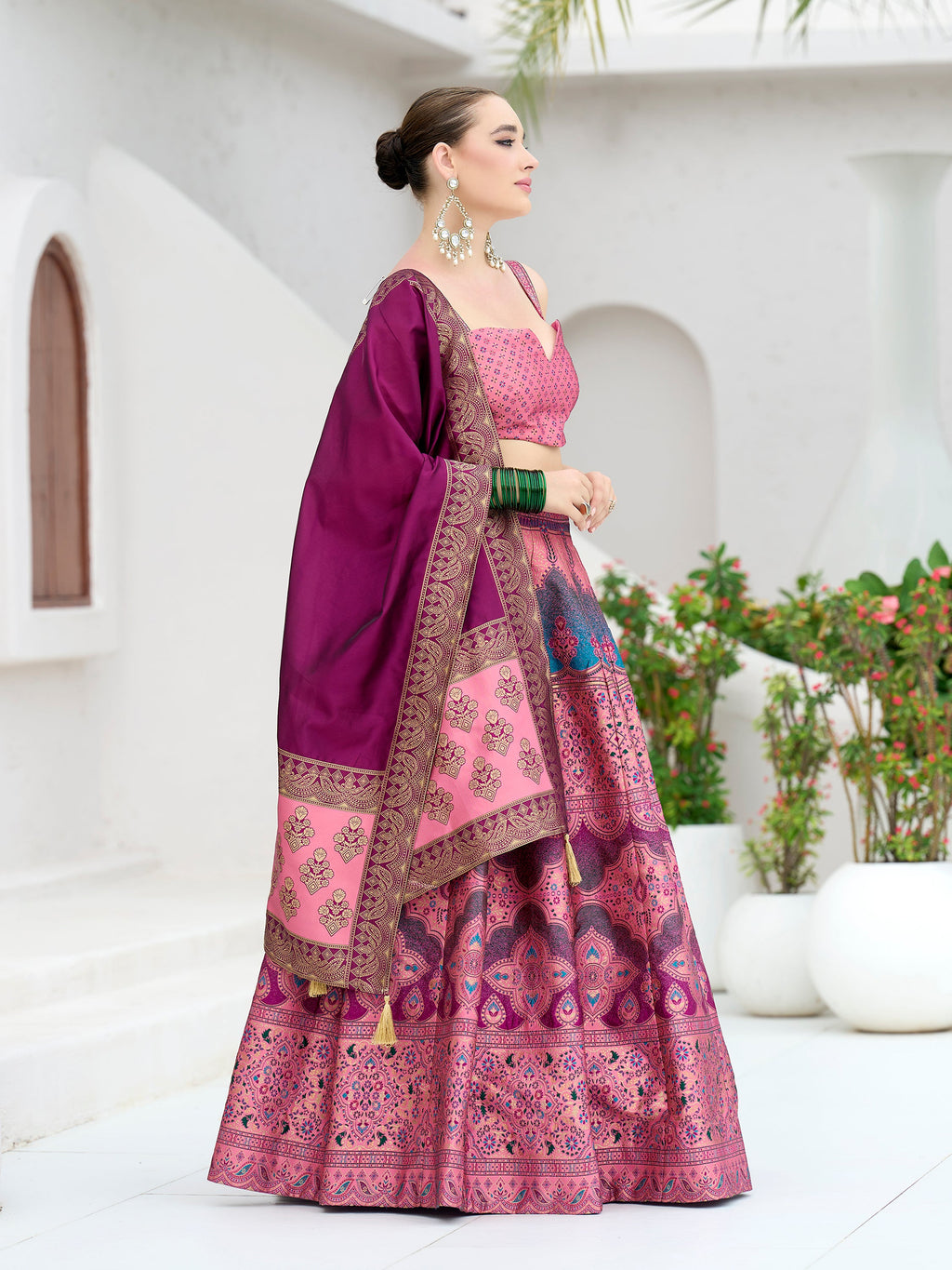 Women's Pink Kanjiwaram Lehengas