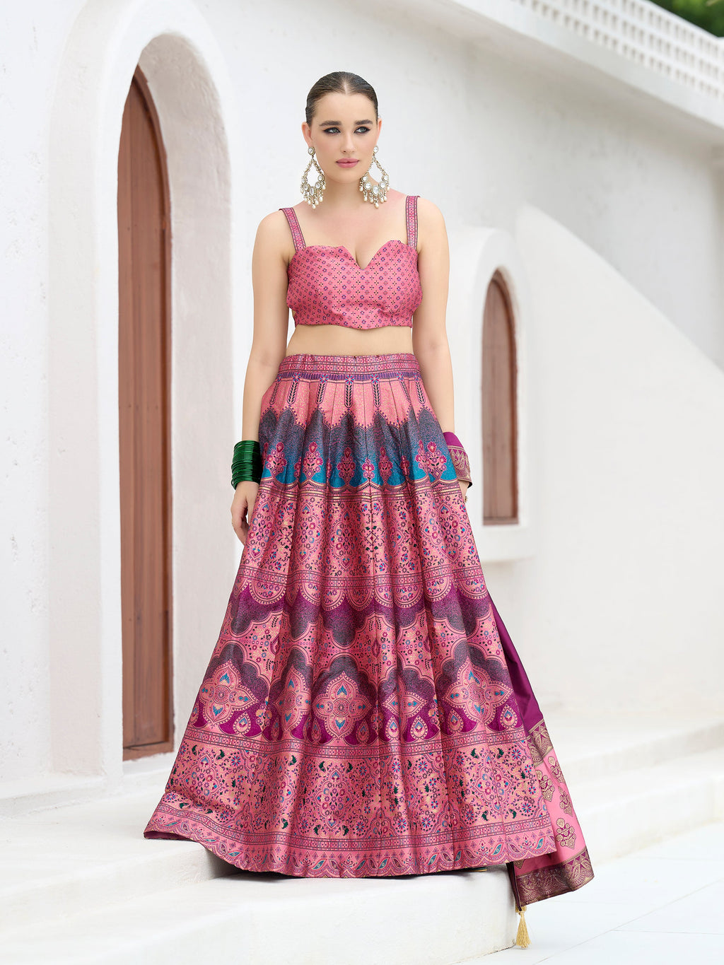 Women's Pink Kanjiwaram Lehengas