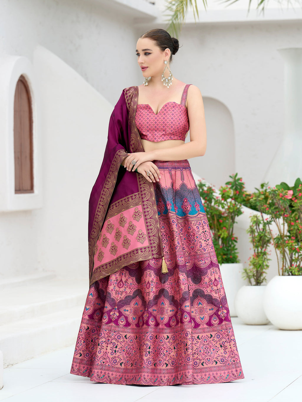 Women's Pink Kanjiwaram Lehengas