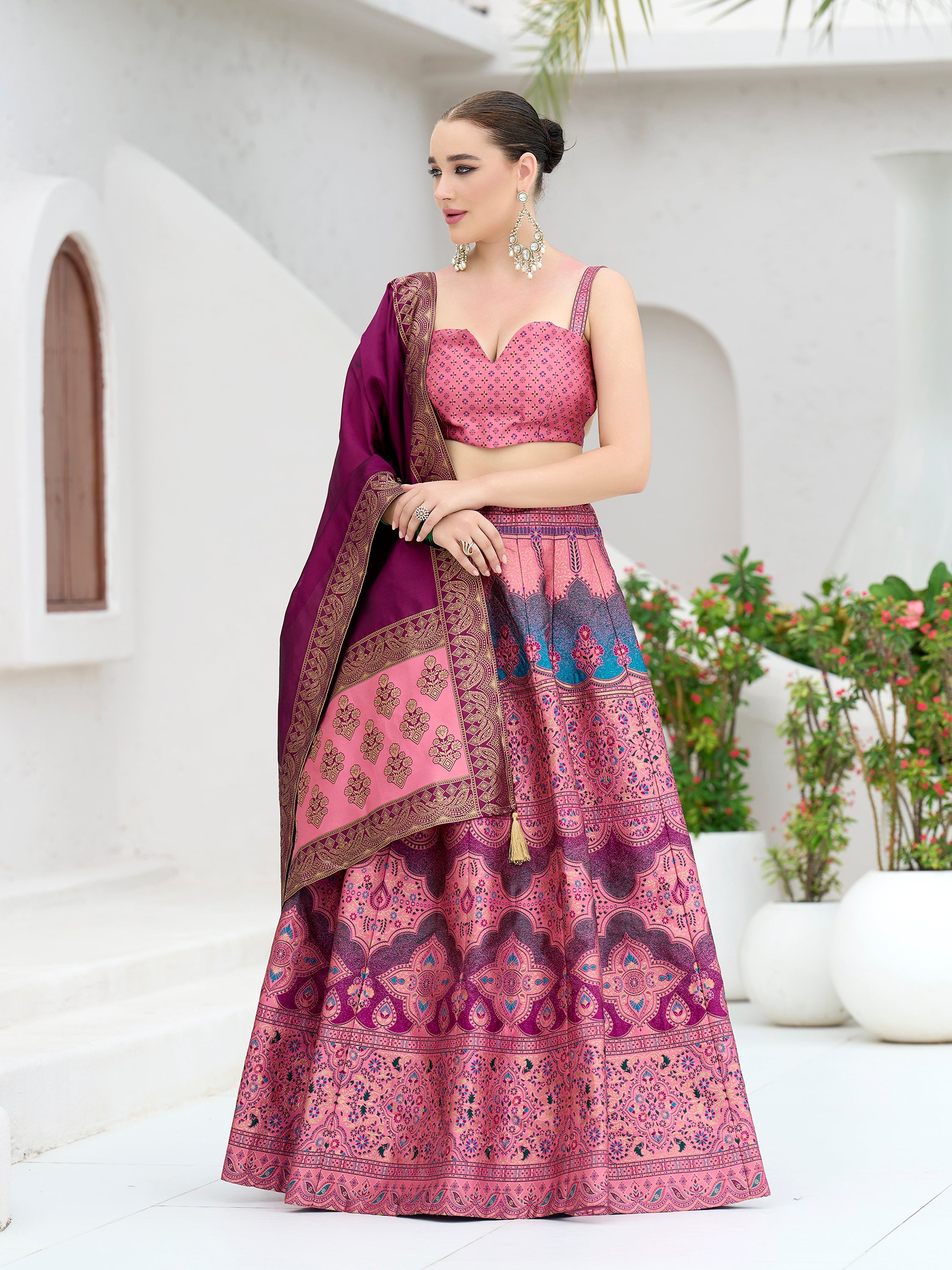 Women's Pink Kanjiwaram Lehengas