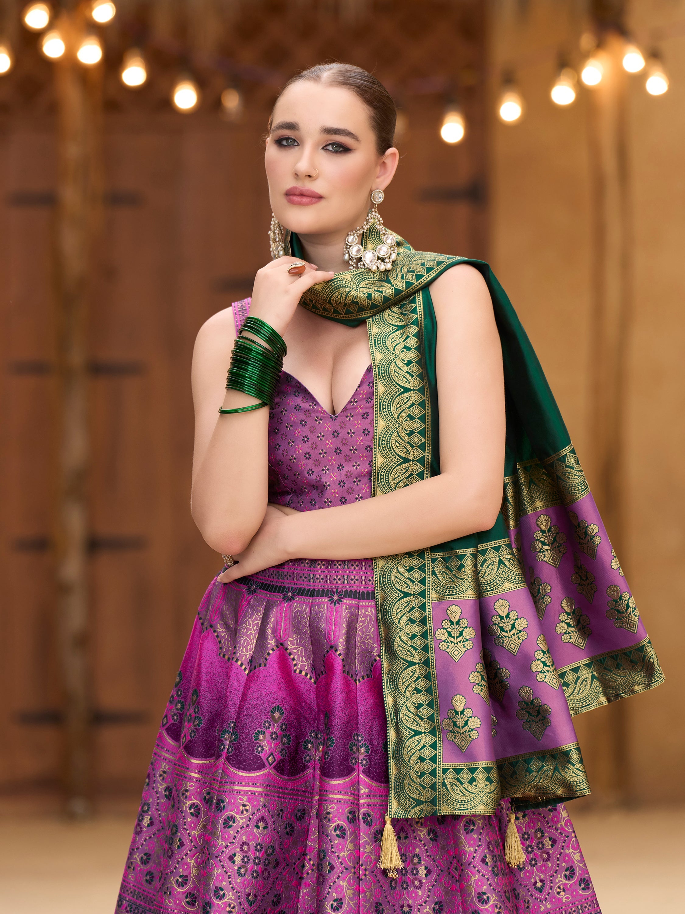 Women's Purple Kanjiwaram Lehengas