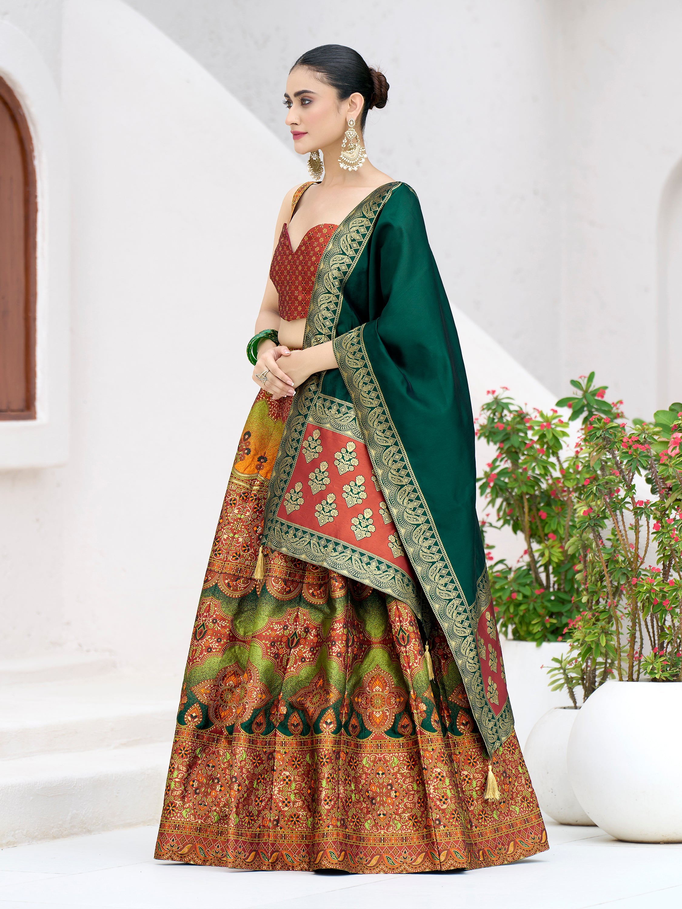 Women's Rust Kanjiwaram Lehengas