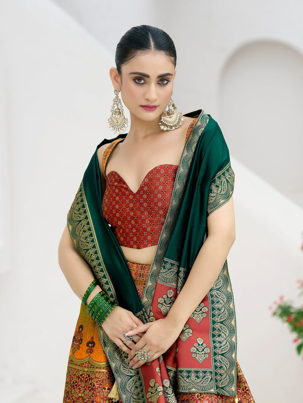 Women's Rust Kanjiwaram Lehengas