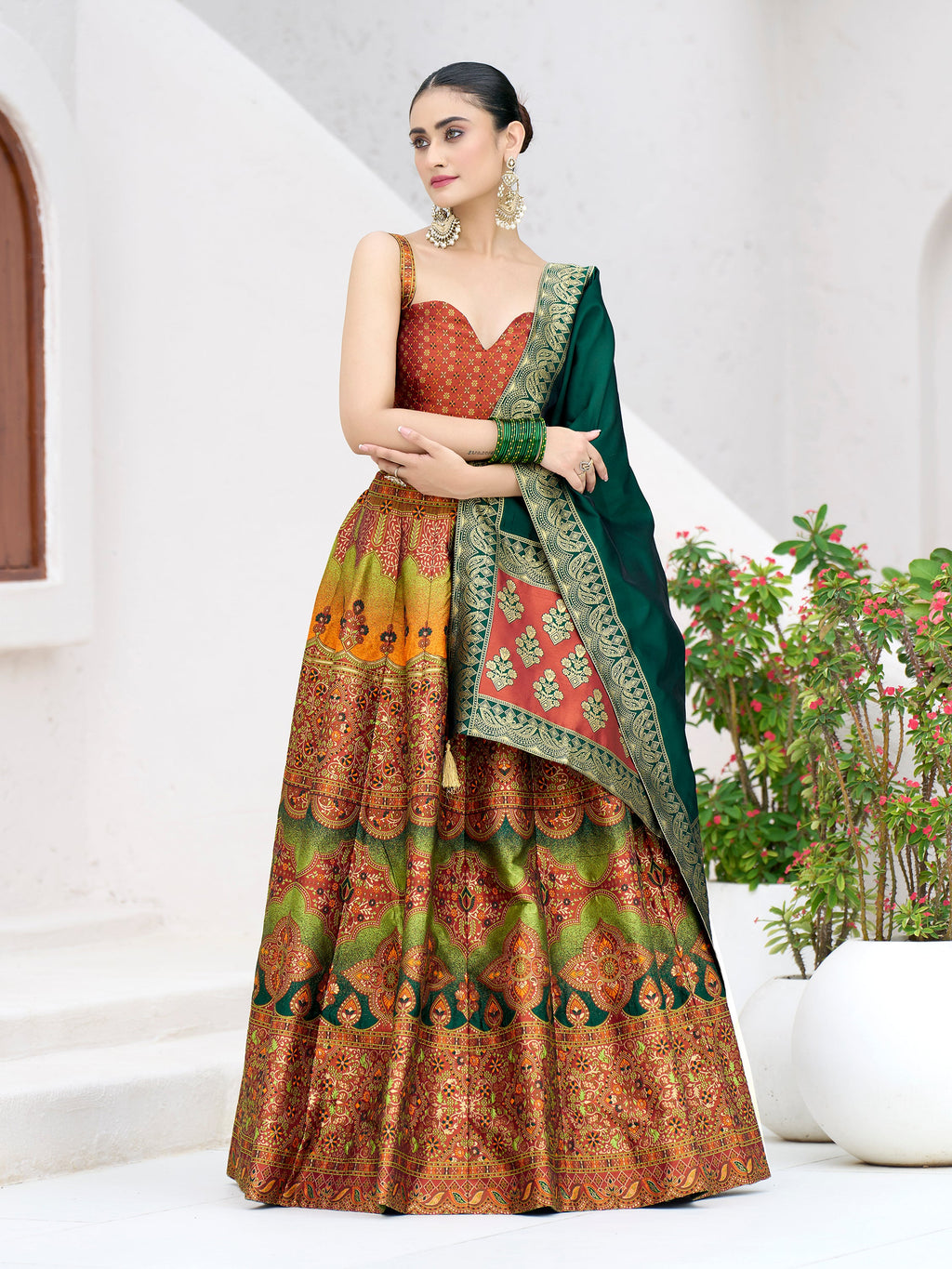 Women's Rust Kanjiwaram Lehengas