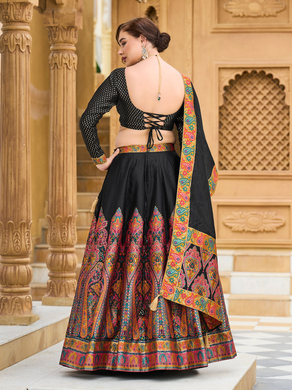 Women's Black Jacquard Crape Lehengas