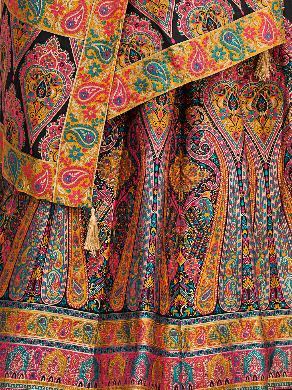 Women's Black Jacquard Crape Lehengas