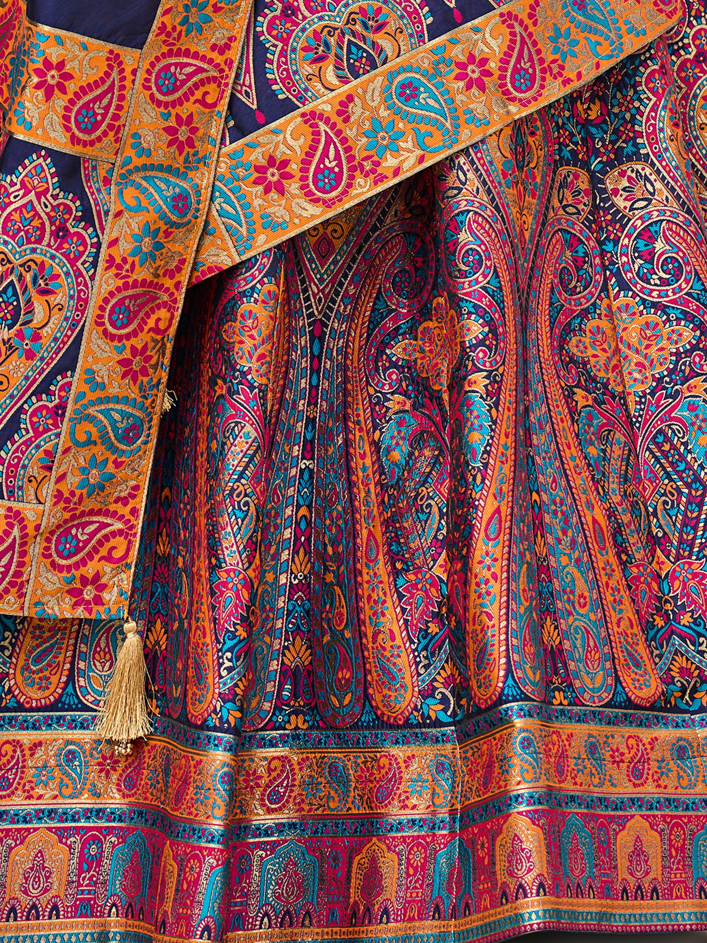 Women's Navy-Blue Jacquard Crape Lehengas