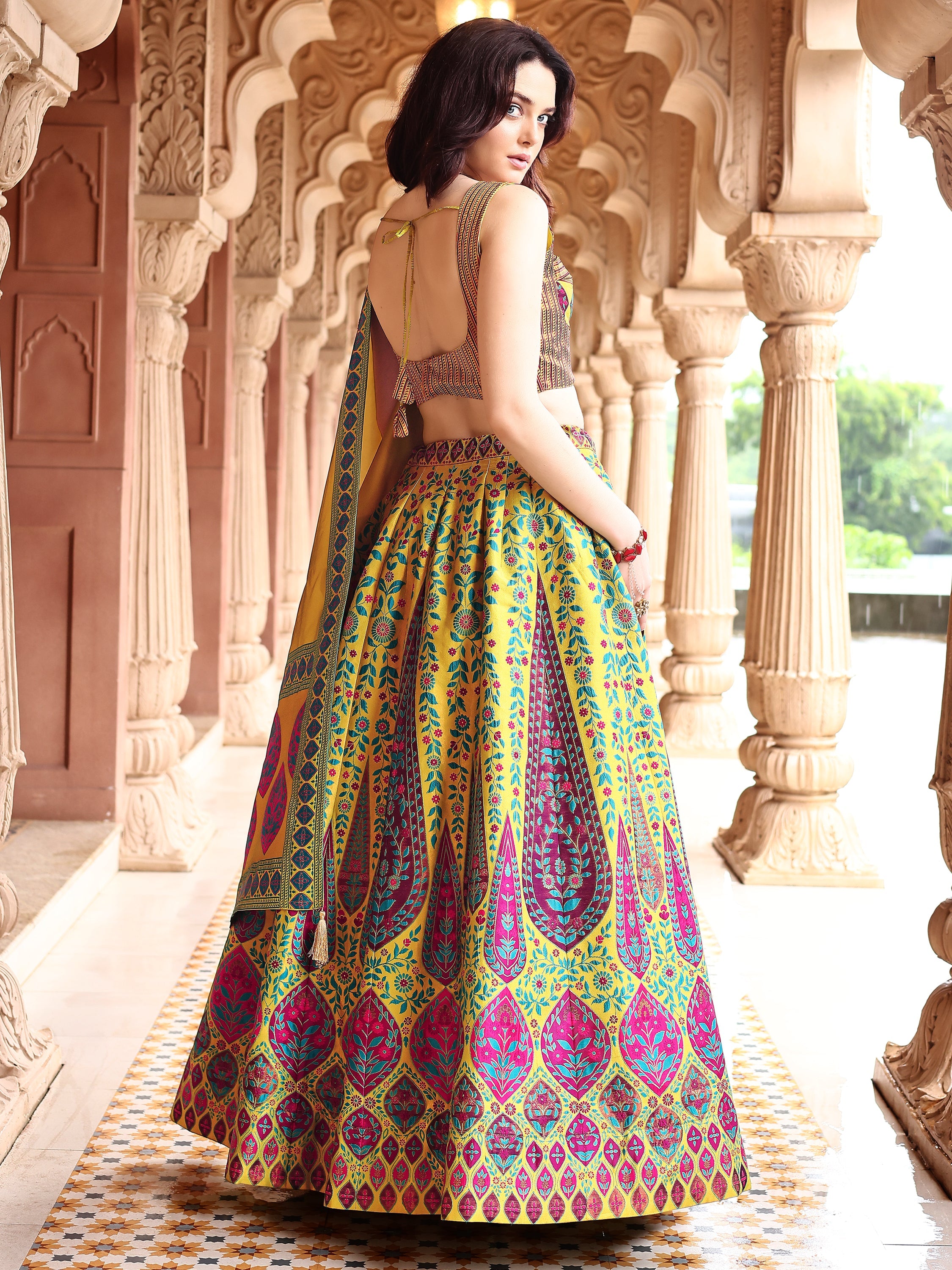Kanjiwaram Lehenga Choli Lime Ethnic Zari Magic