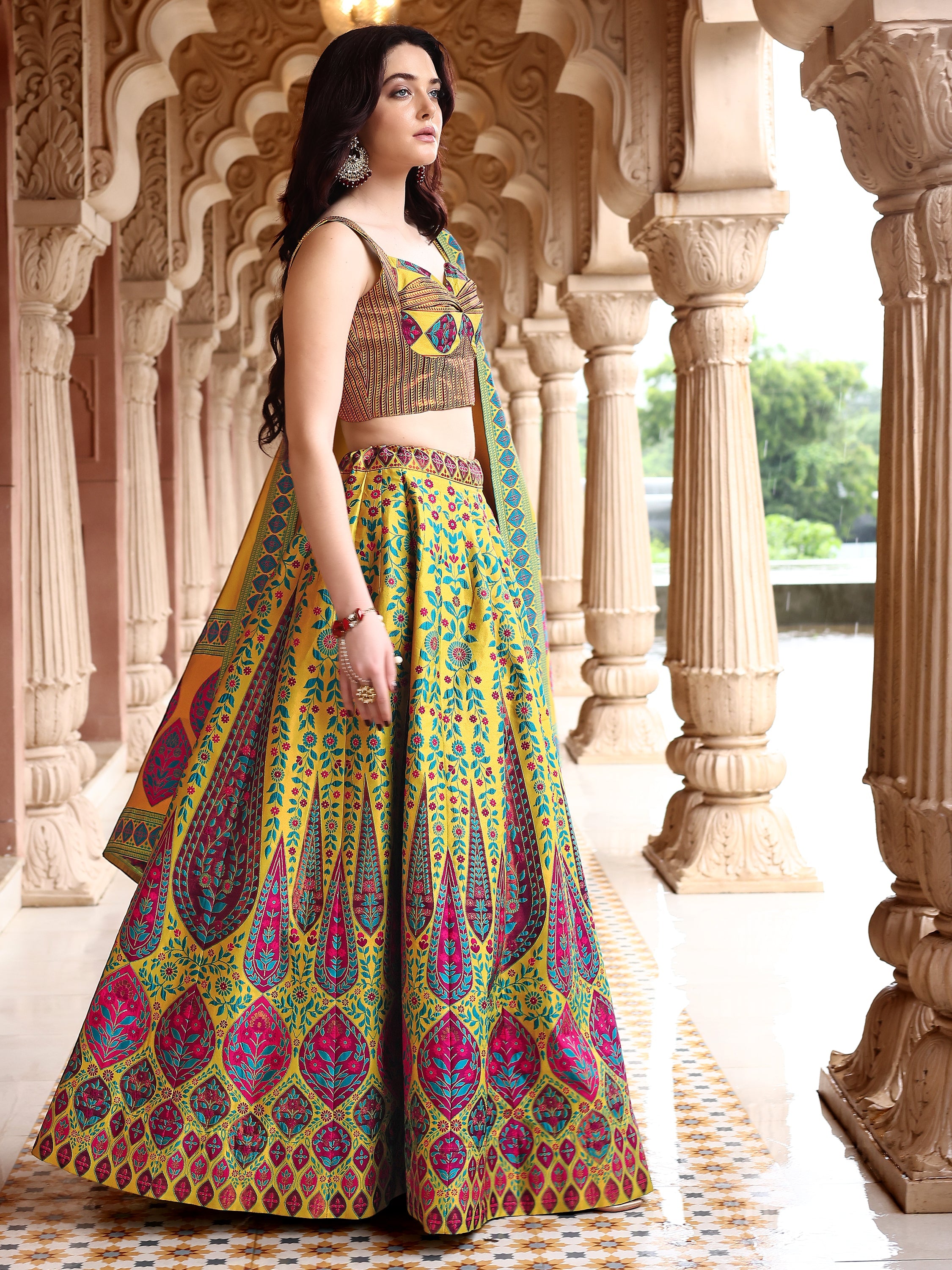 Kanjiwaram Lehenga Choli Lime Ethnic Zari Magic