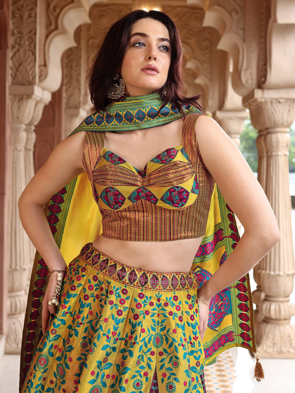 Kanjiwaram Lehenga Choli Lime Ethnic Zari Magic