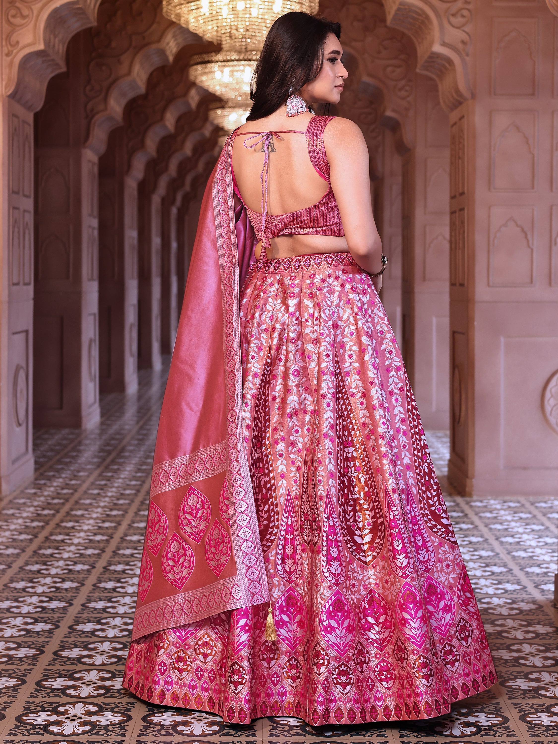Kanjiwaram Lehenga Choli Pink Ethnic Zari Magic