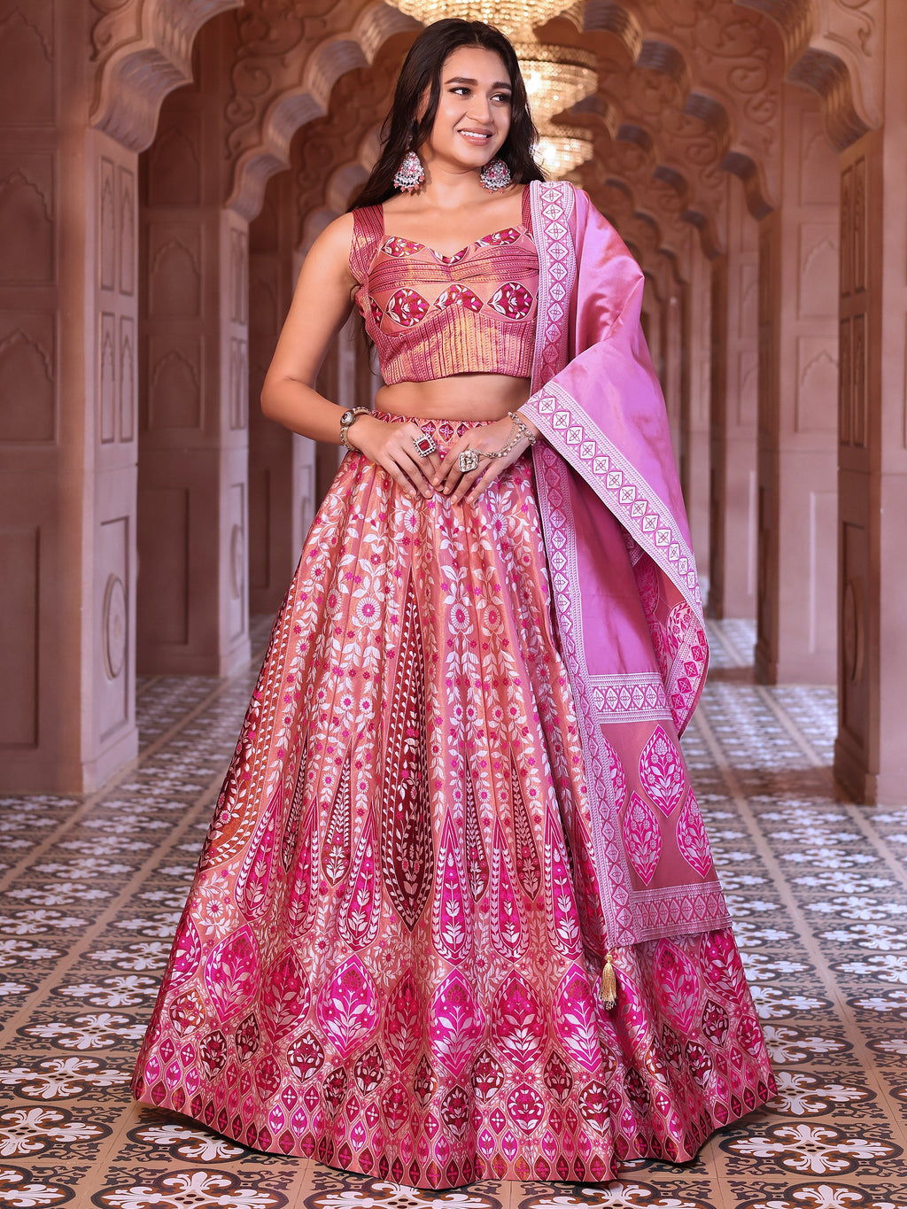 Kanjiwaram Lehenga Choli Pink Ethnic Zari Magic