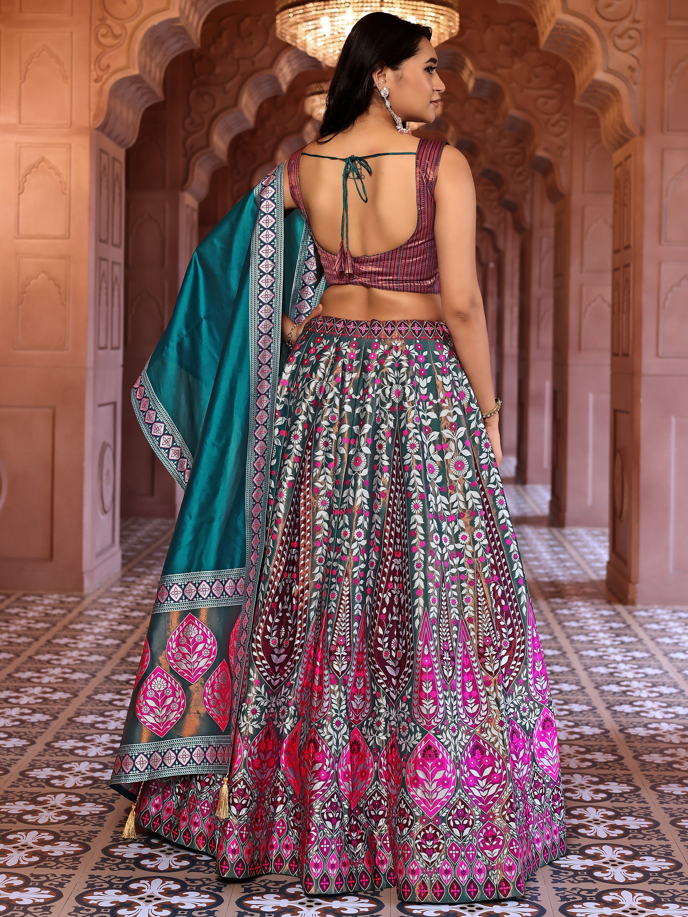 Kanjiwaram Lehenga Choli Rama Ethnic Zari Magic