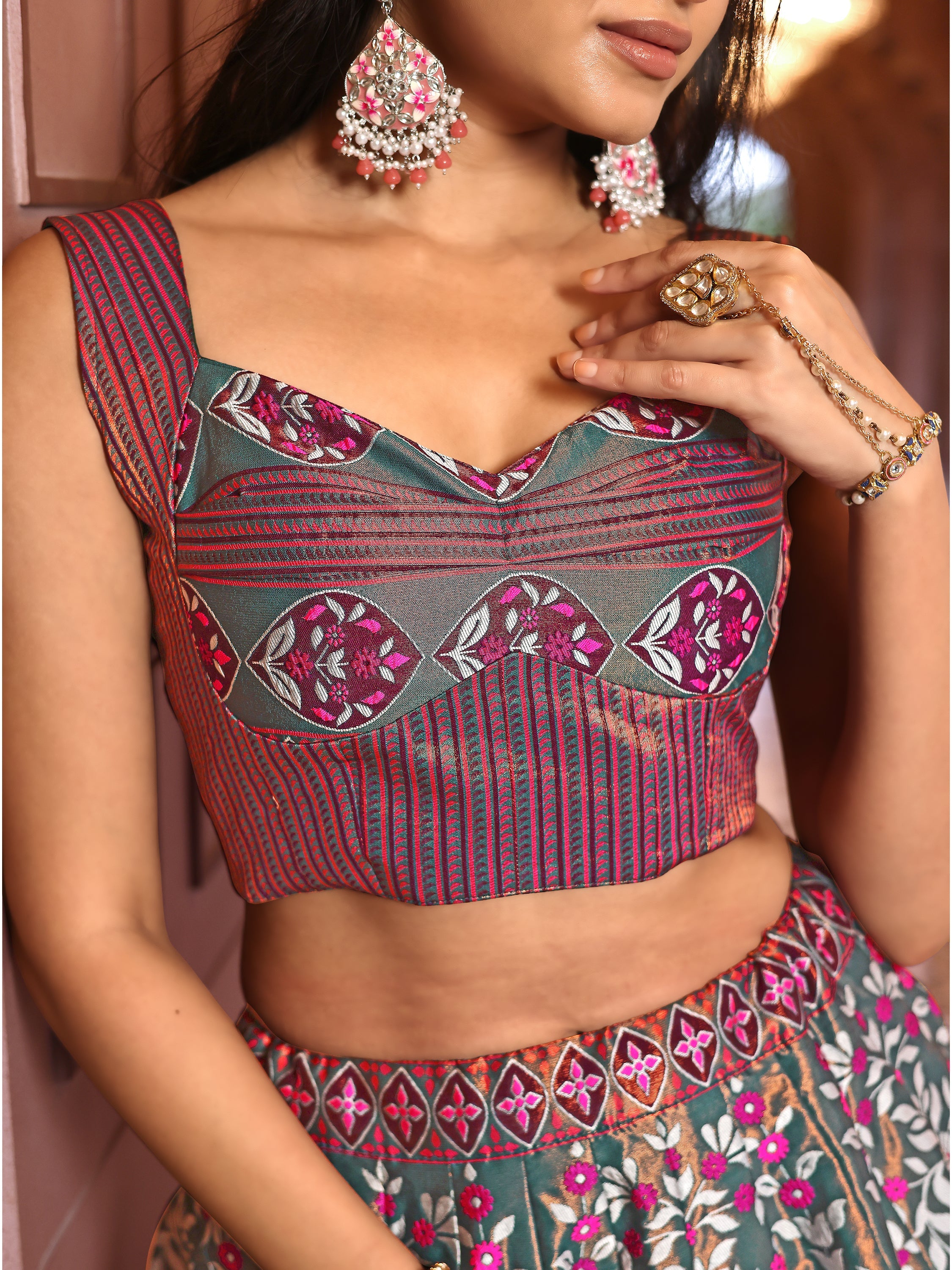Kanjiwaram Lehenga Choli Rama Ethnic Zari Magic
