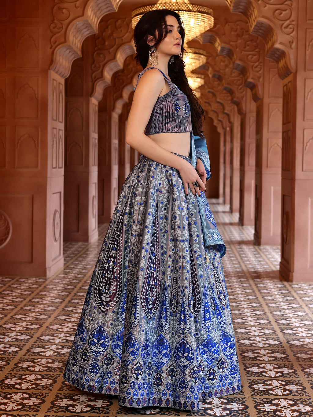 Kanjiwaram Lehenga Choli Teal Ethnic Zari Magic