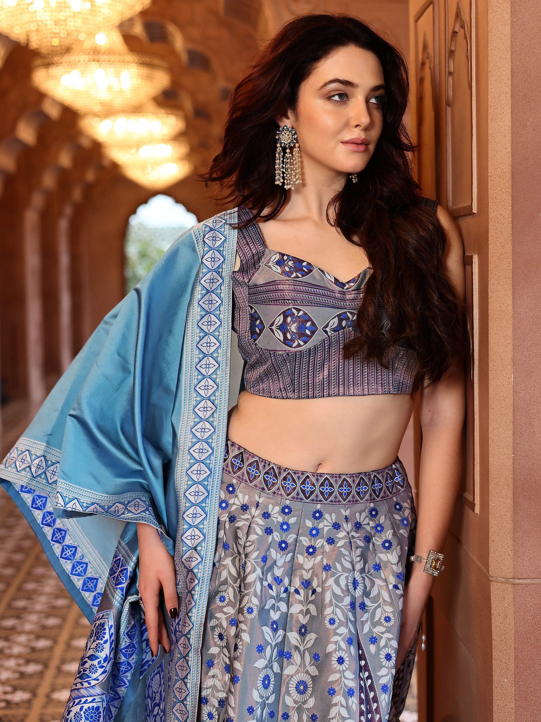 Kanjiwaram Lehenga Choli Teal Ethnic Zari Magic