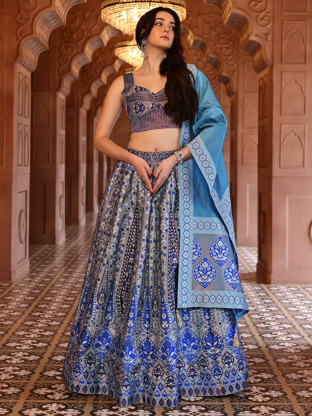 Kanjiwaram Lehenga Choli Teal Ethnic Zari Magic