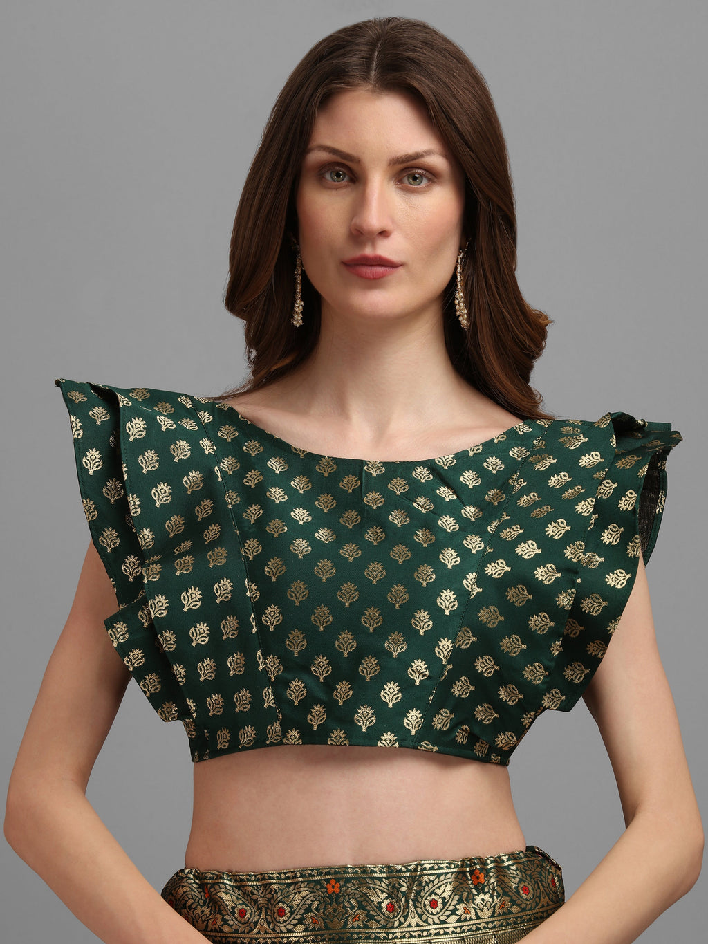 Women Green Self Design Print Lehenga