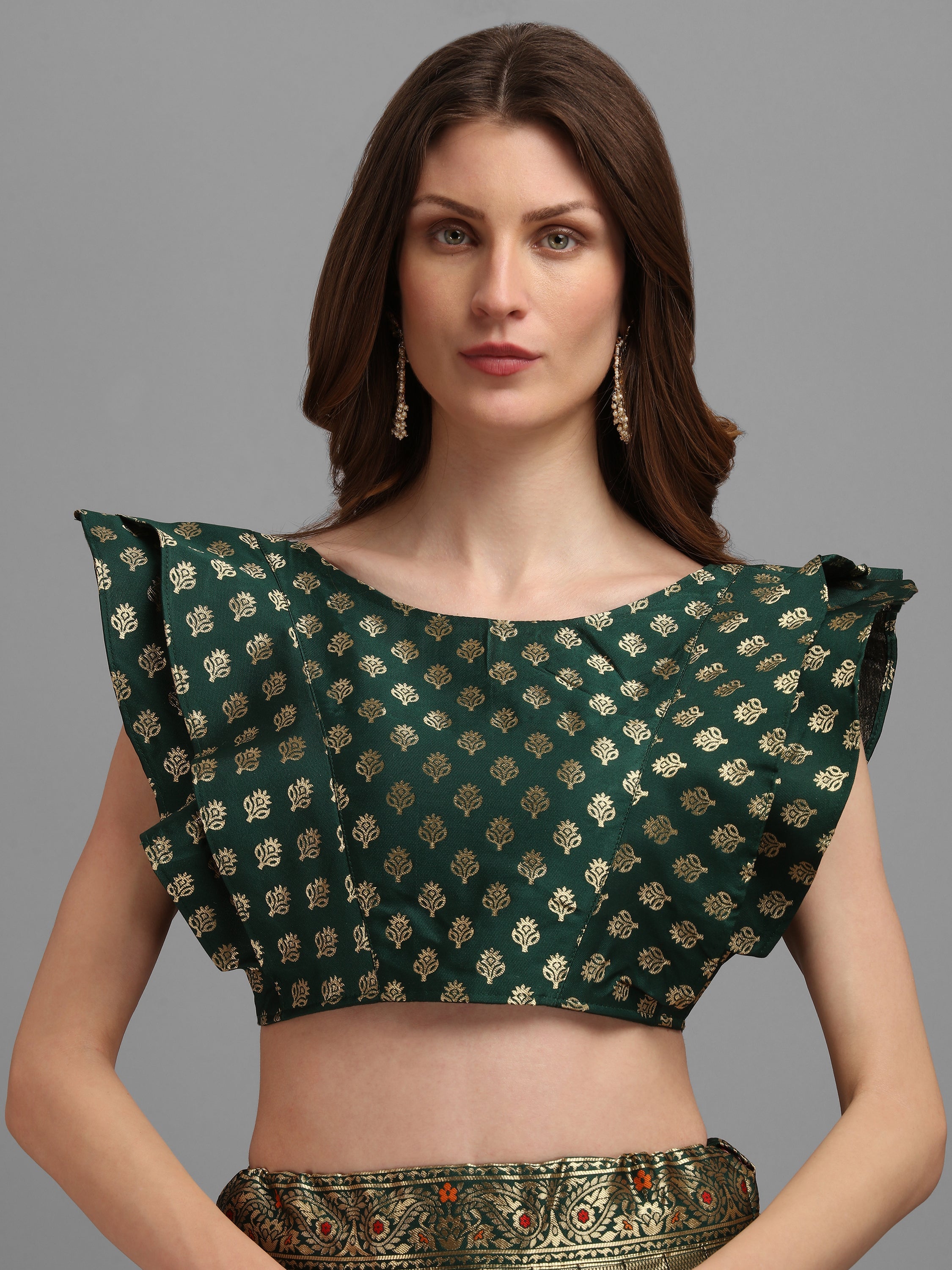 Women Green Self Design Print Lehenga
