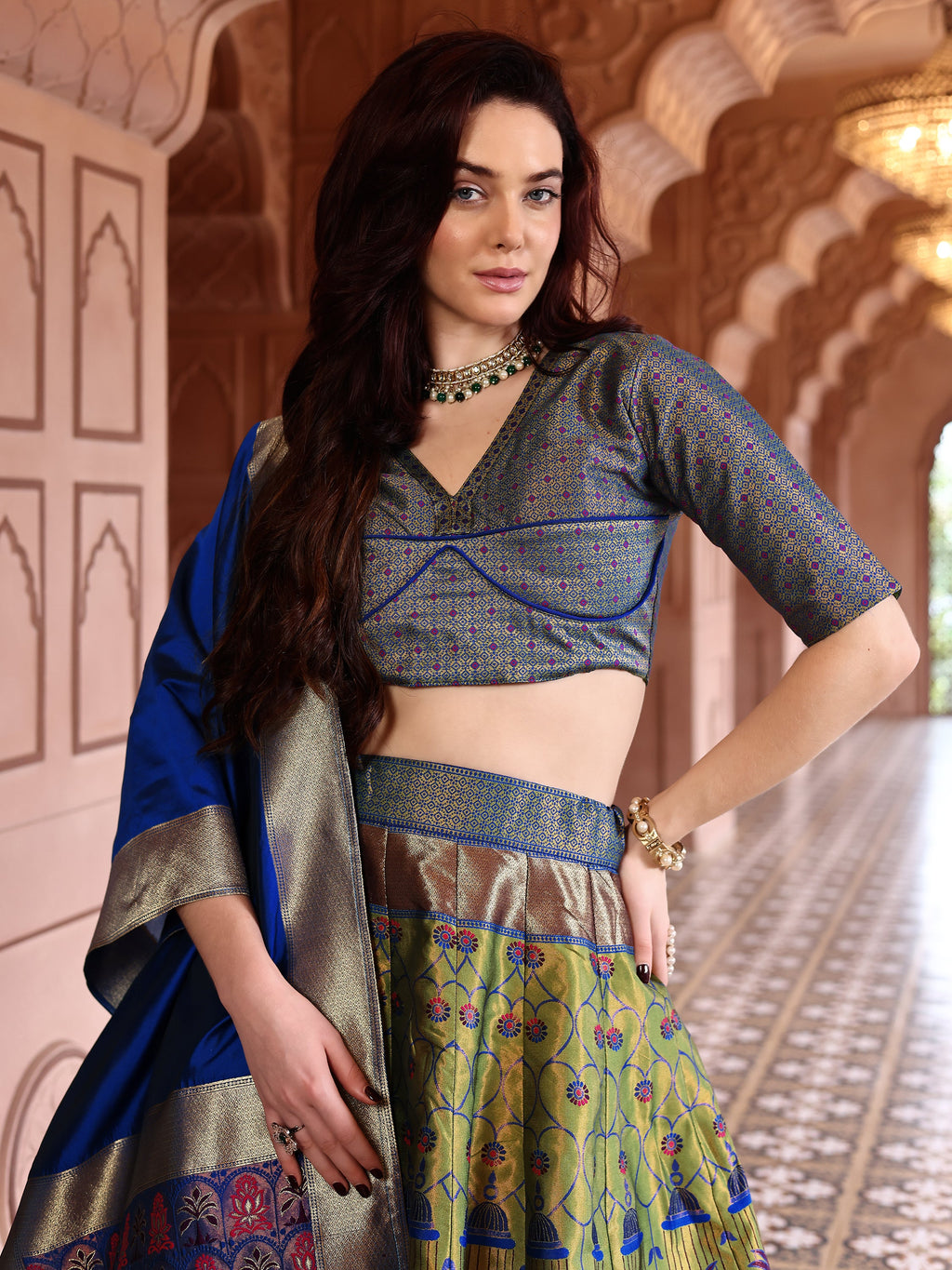 Woven With Zari Timeless Motifs Mehndi Lehenga Choli