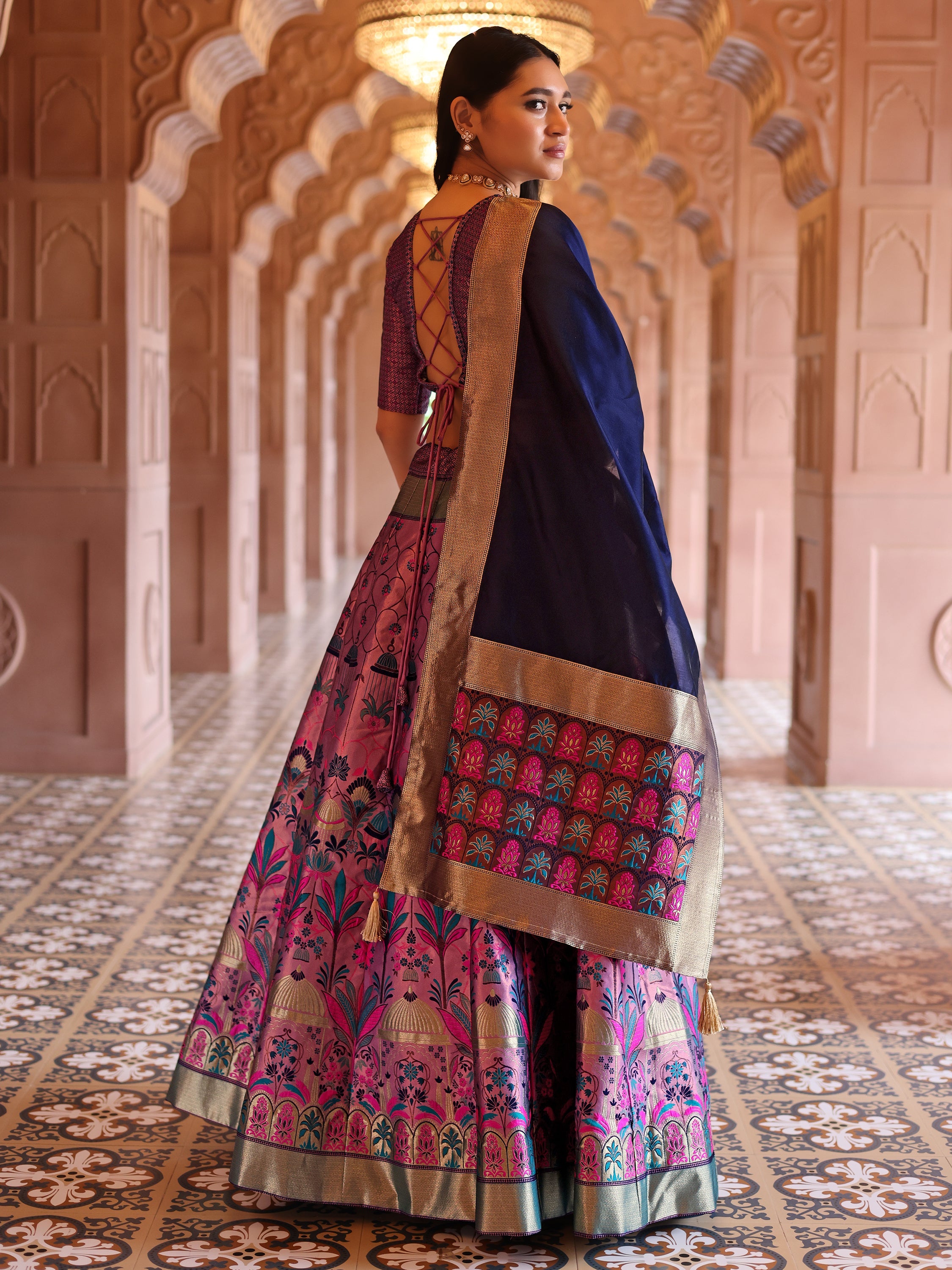 Woven With Zari Timeless Motifs Purple Lehenga Choli