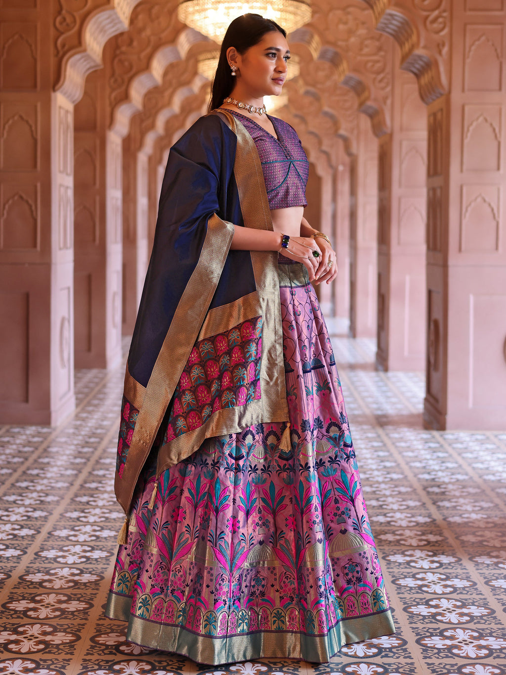 Woven With Zari Timeless Motifs Purple Lehenga Choli