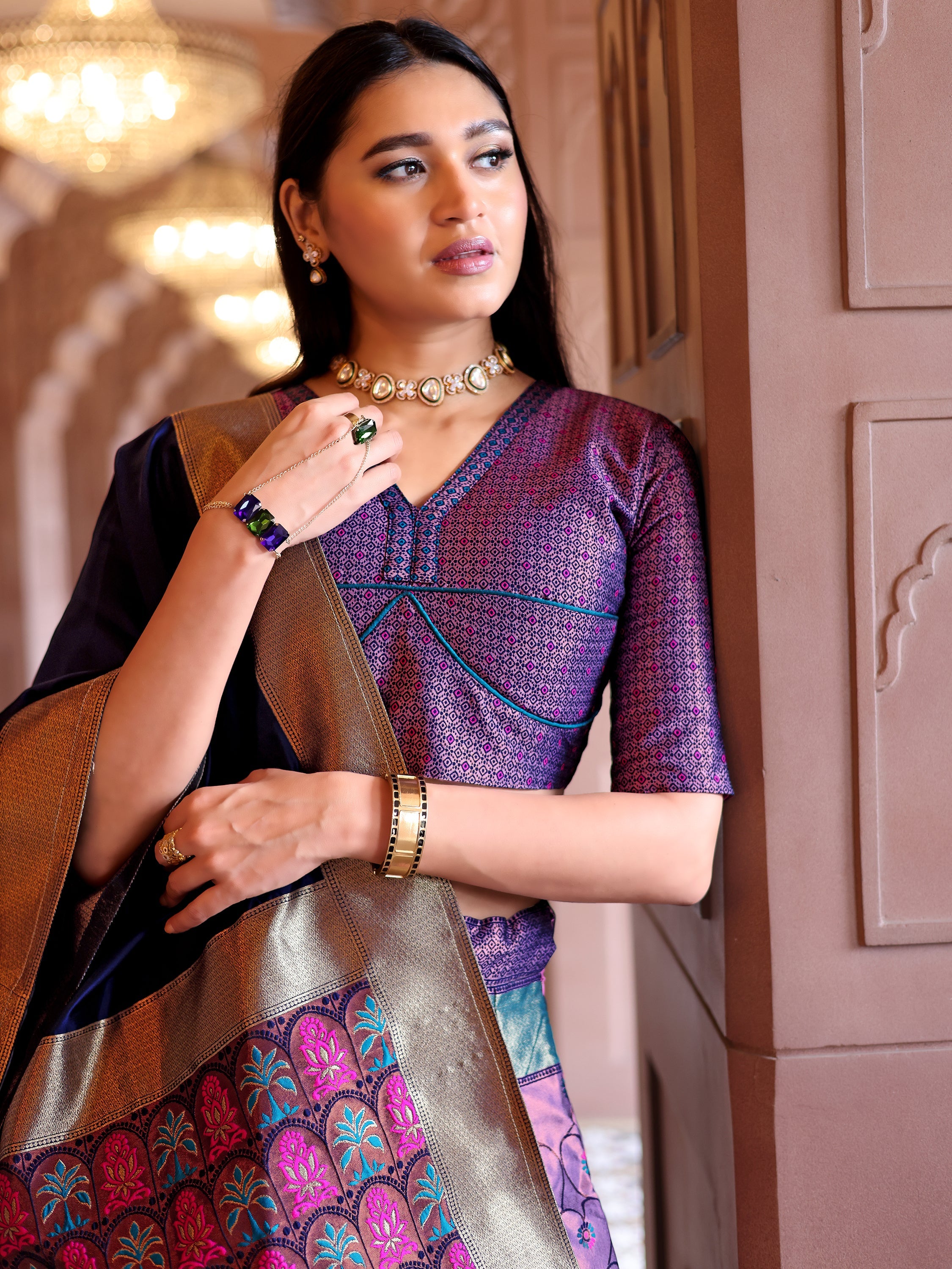 Woven With Zari Timeless Motifs Purple Lehenga Choli